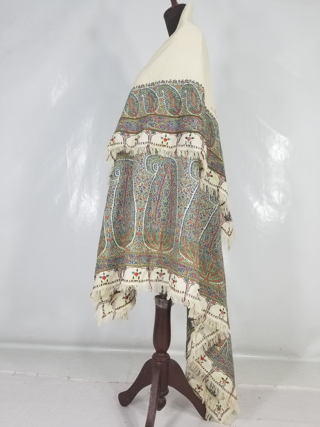 Antique Traditional Indian Kashmiri Paisley Jamawar Style Wool Shawl 170x163cm