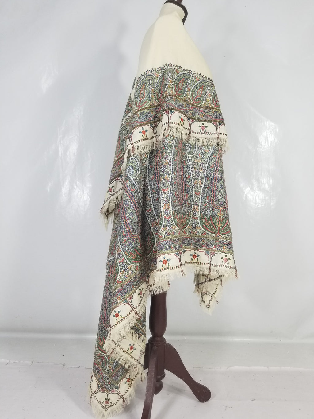 Antique Traditional Indian Kashmiri Paisley Jamawar Style Wool Shawl 170x163cm