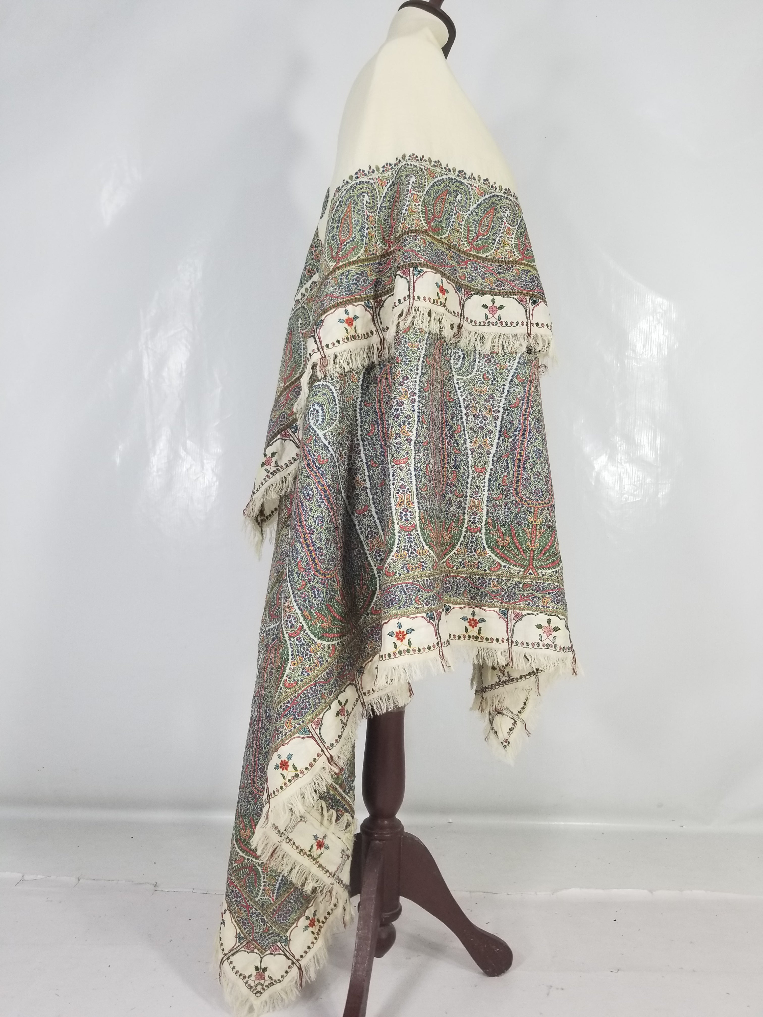Antique Traditional Indian Kashmiri Paisley Jamawar Style Wool Shawl 170x163cm