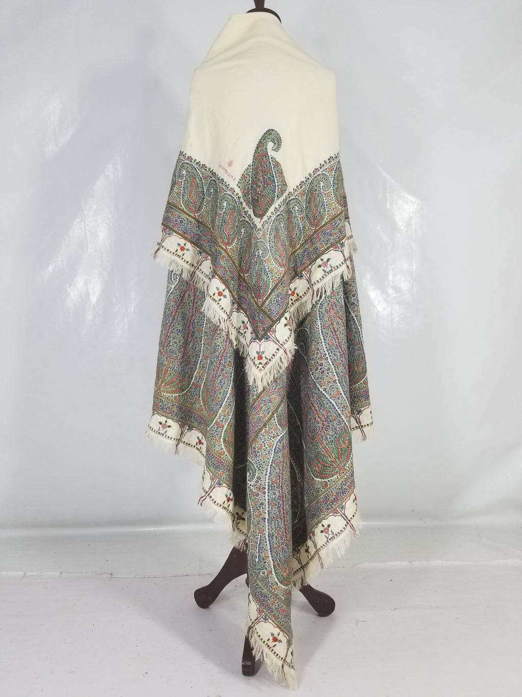 Antique Traditional Indian Kashmiri Paisley Jamawar Style Wool Shawl 170x163cm