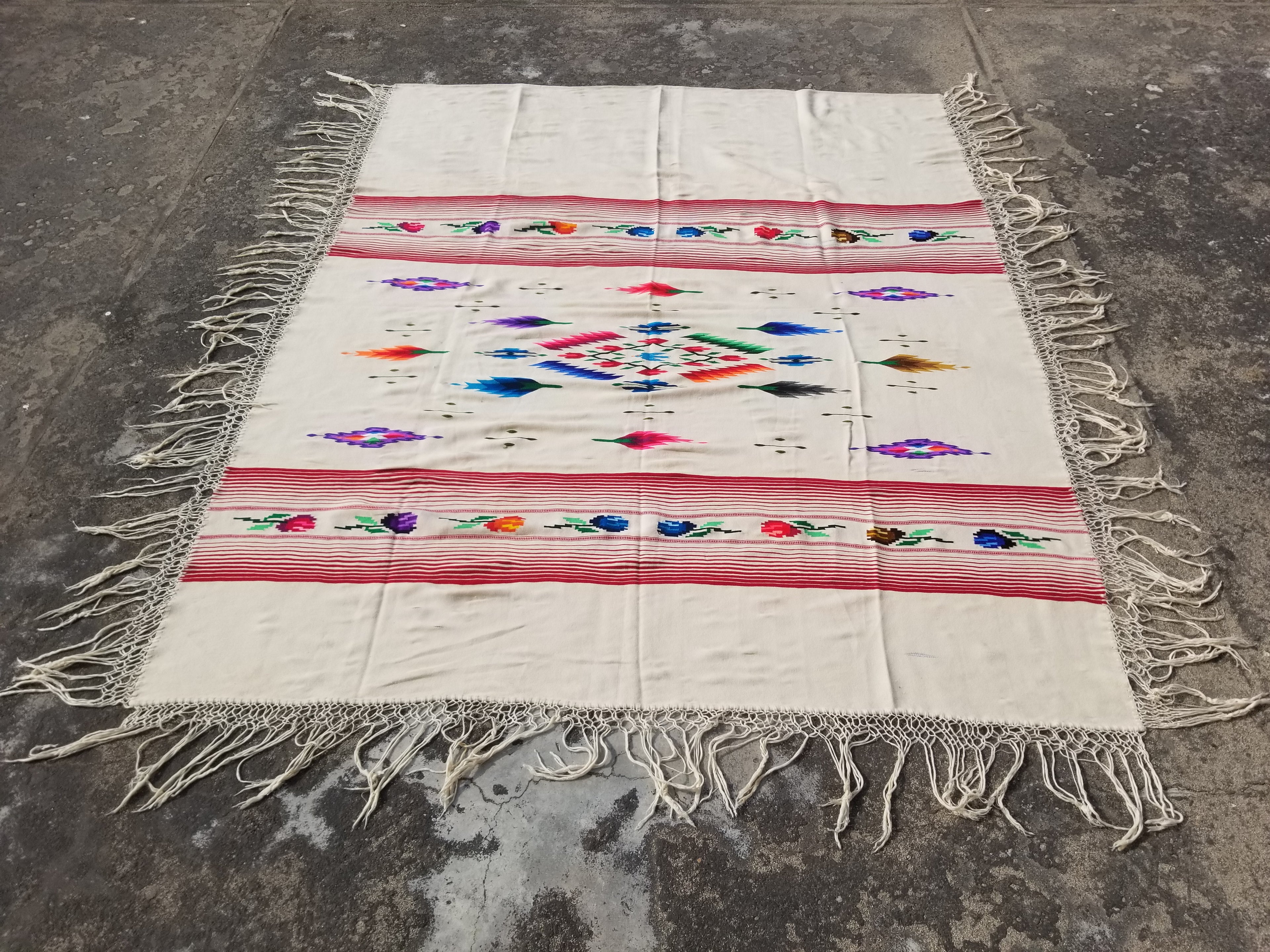Vintage Traditional Handwoven Mexican Chimayo Wool Multicolor Kilim 198x154cm