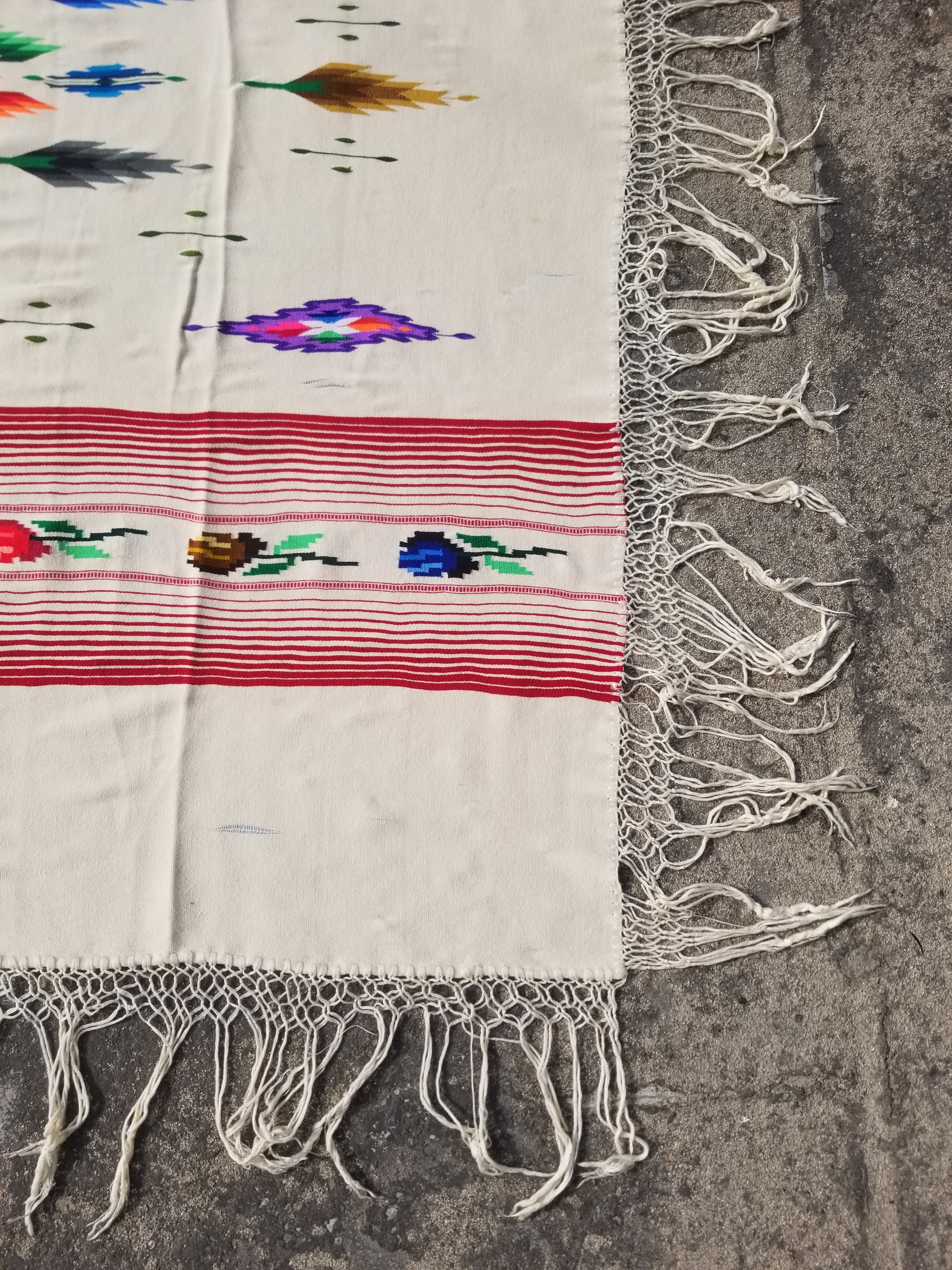 Vintage Traditional Handwoven Mexican Chimayo Wool Multicolor Kilim 198x154cm