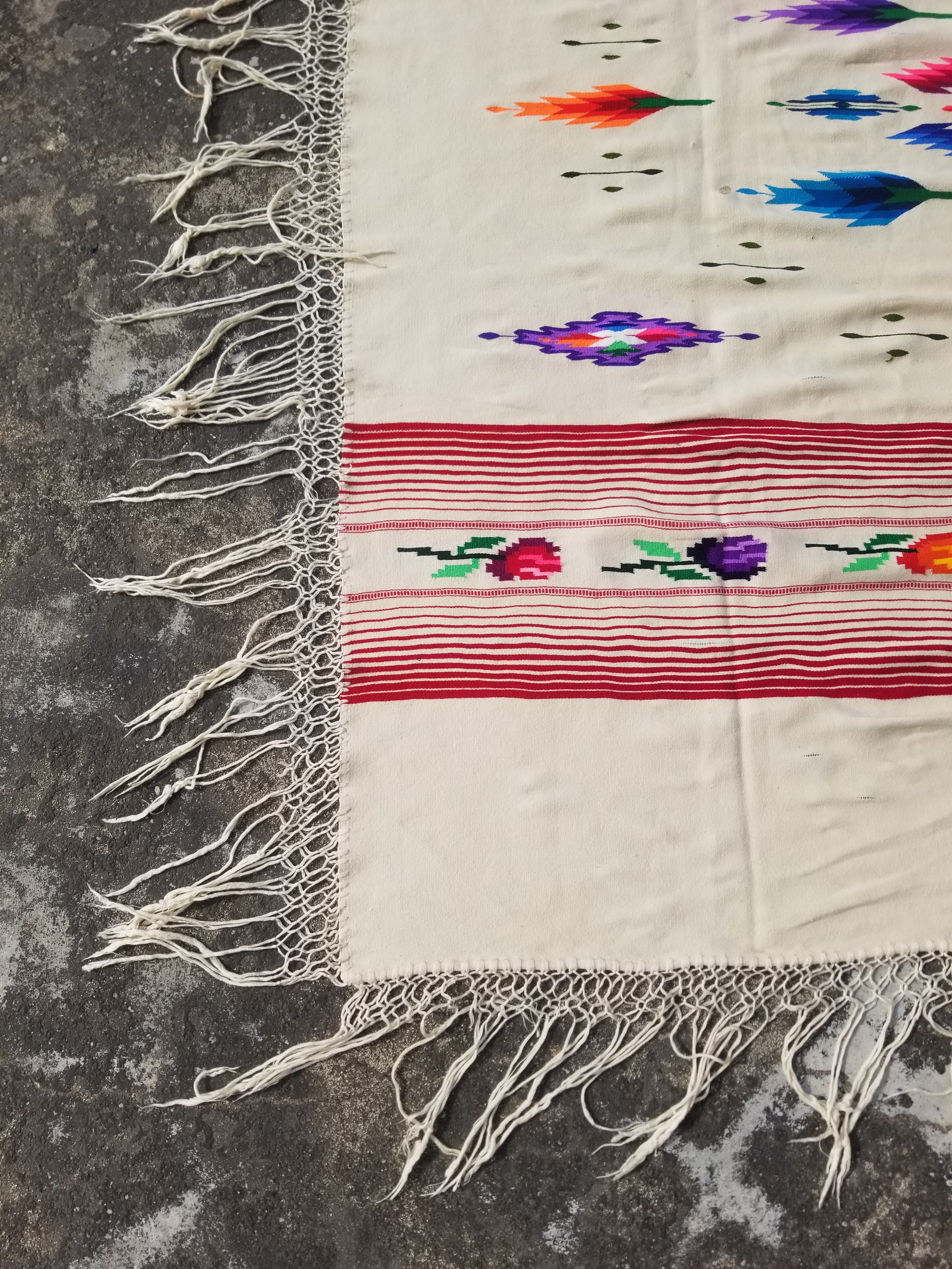 Vintage Traditional Handwoven Mexican Chimayo Wool Multicolor Kilim 198x154cm
