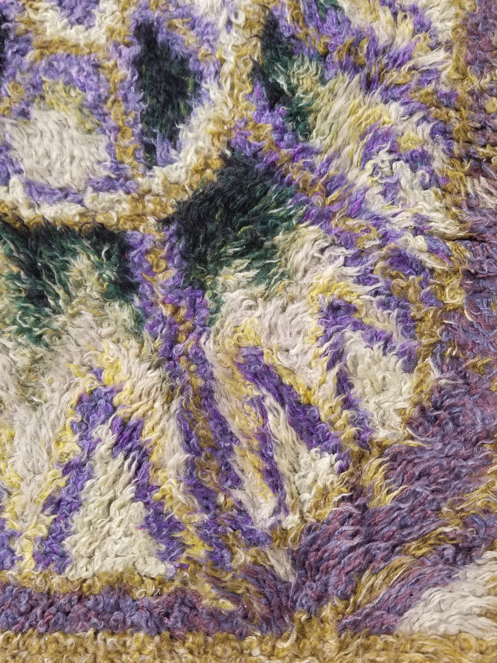 Vintage Traditional Handwoven Swedish Abstract Design Wool Rya Shag Rug 140x73cm