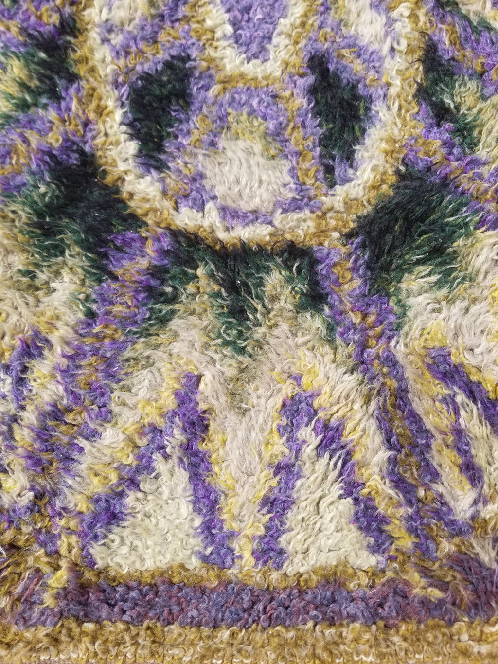 Vintage Traditional Handwoven Swedish Abstract Design Wool Rya Shag Rug 140x73cm