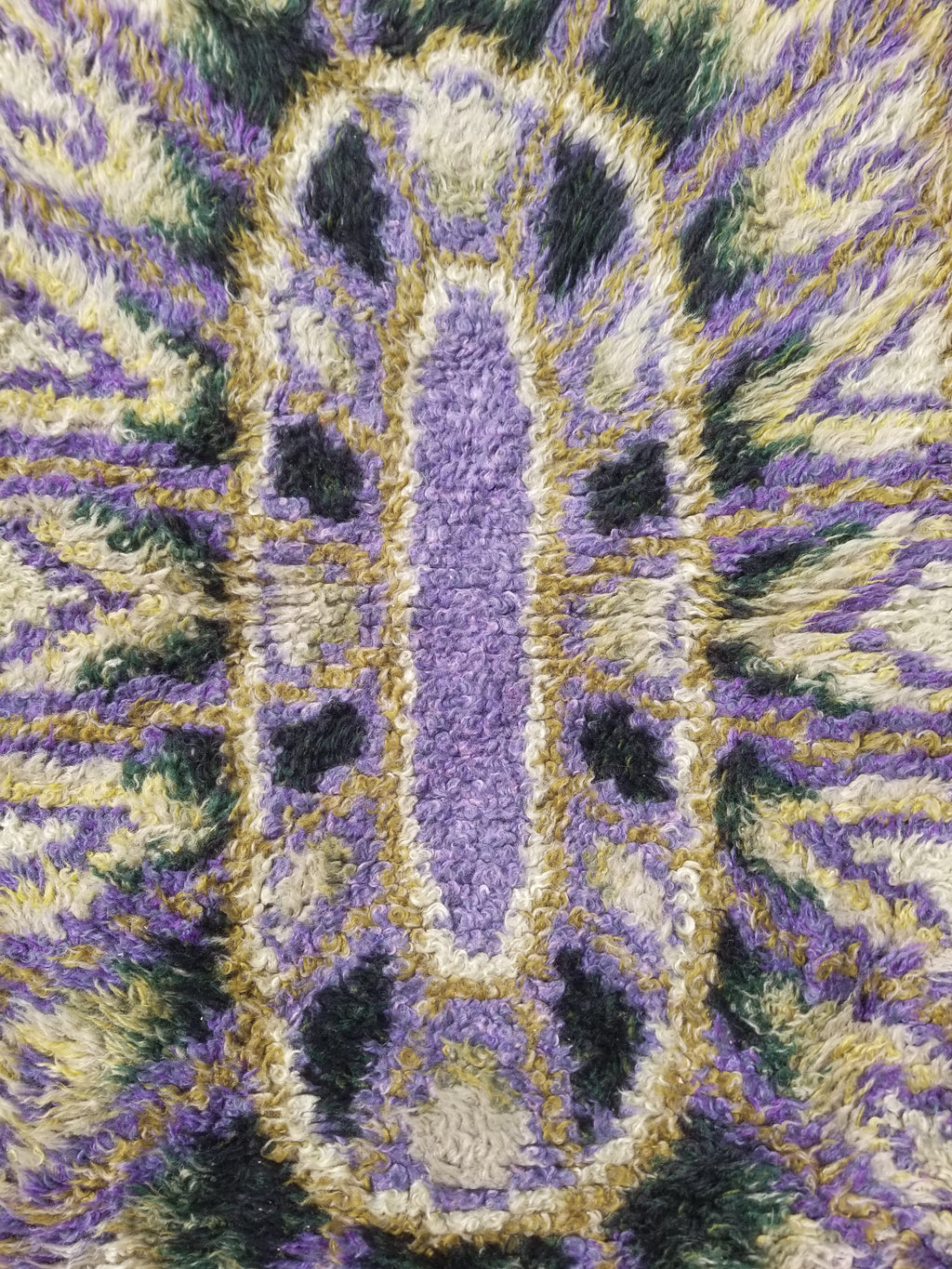 Vintage Traditional Handwoven Swedish Abstract Design Wool Rya Shag Rug 140x73cm
