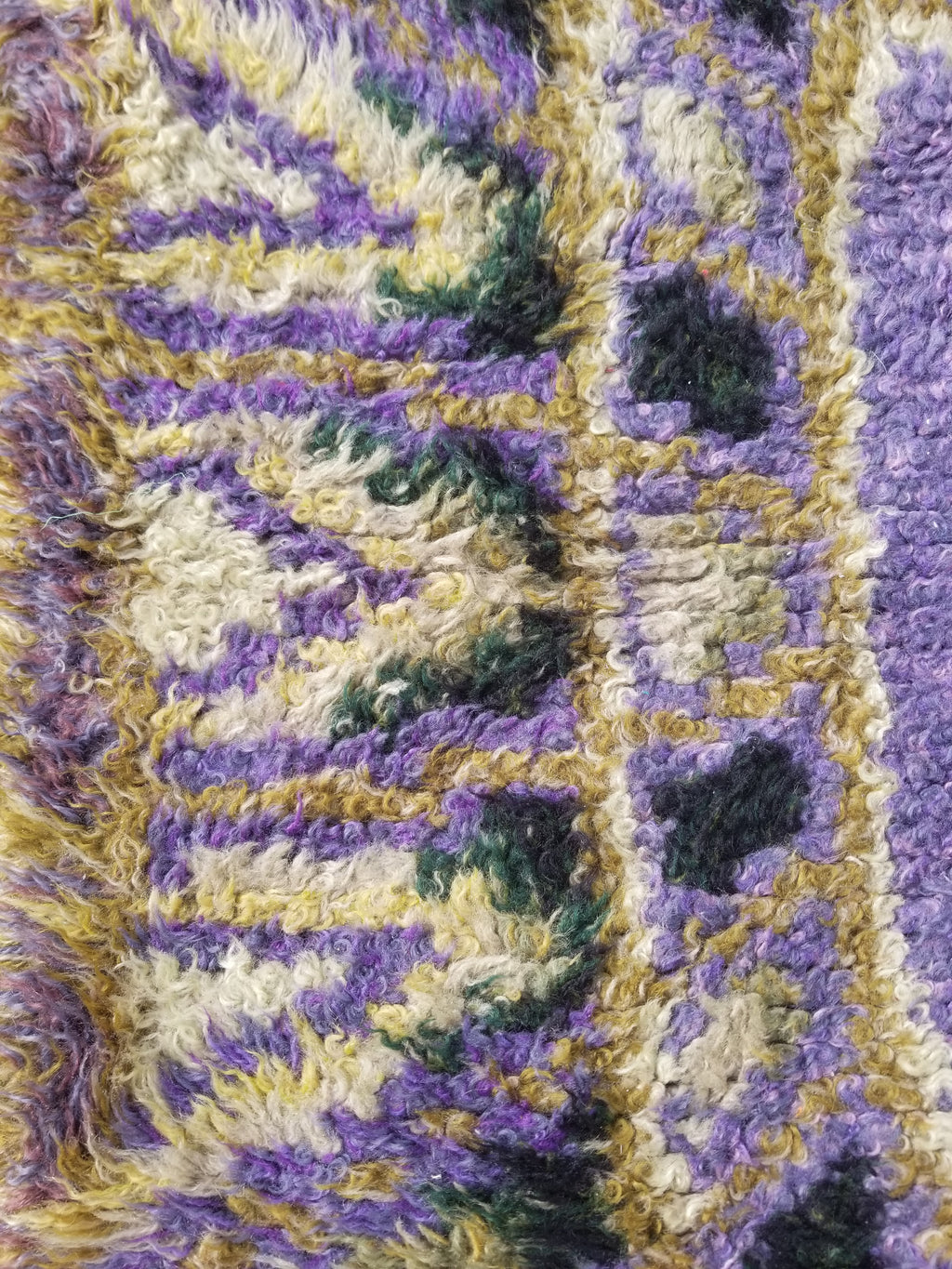 Vintage Traditional Handwoven Swedish Abstract Design Wool Rya Shag Rug 140x73cm