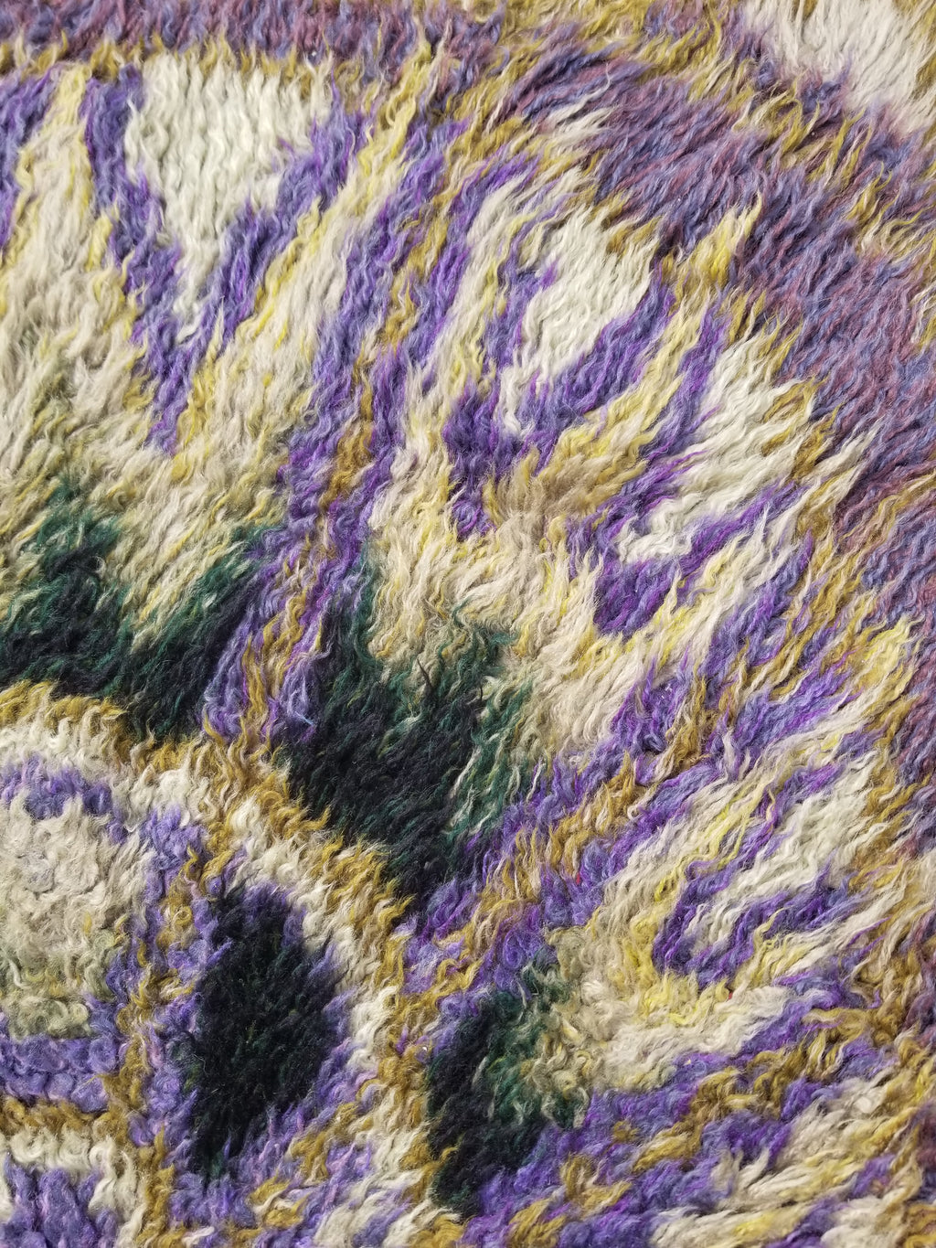 Vintage Traditional Handwoven Swedish Abstract Design Wool Rya Shag Rug 140x73cm