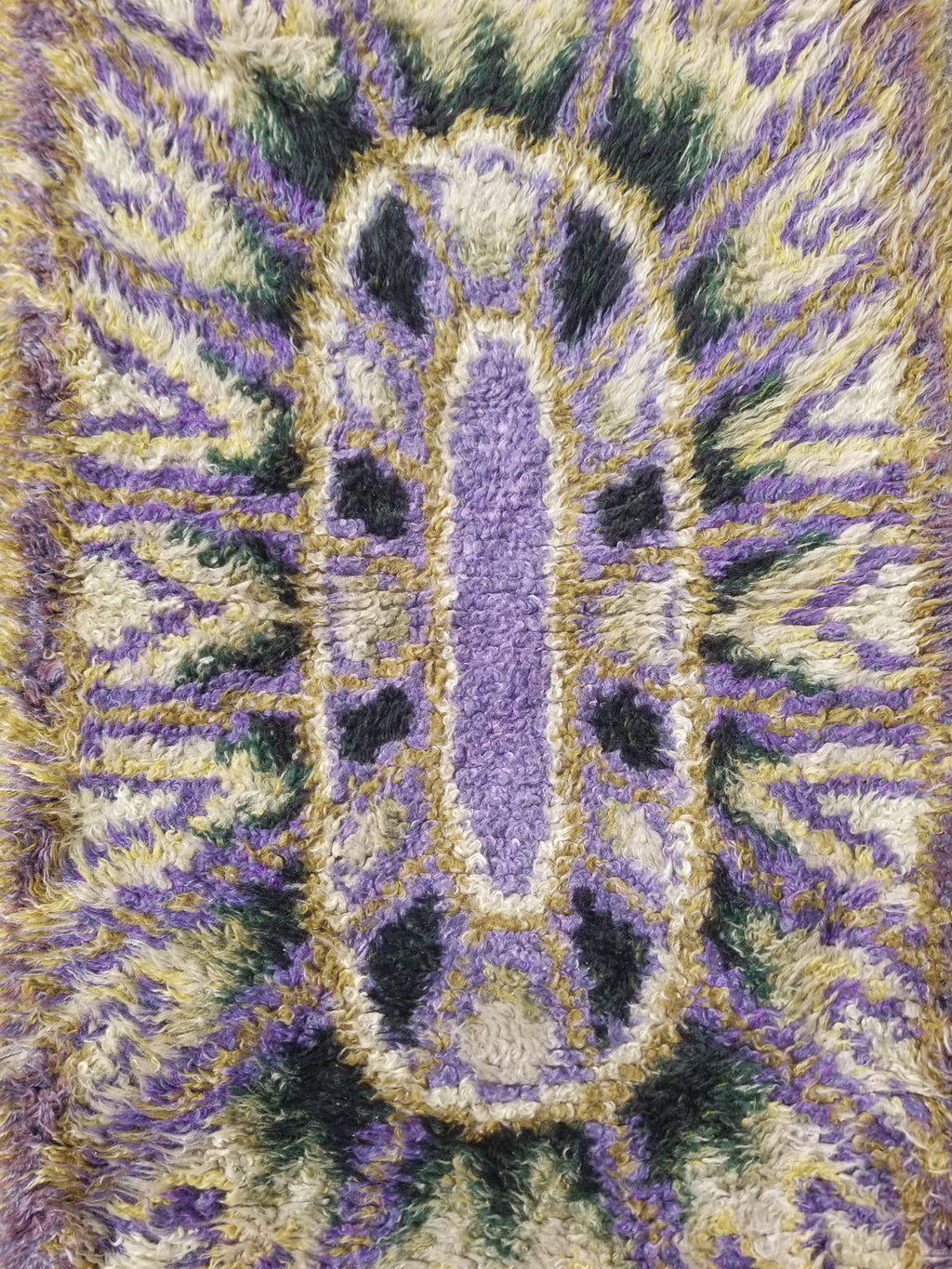 Vintage Traditional Handwoven Swedish Abstract Design Wool Rya Shag Rug 140x73cm