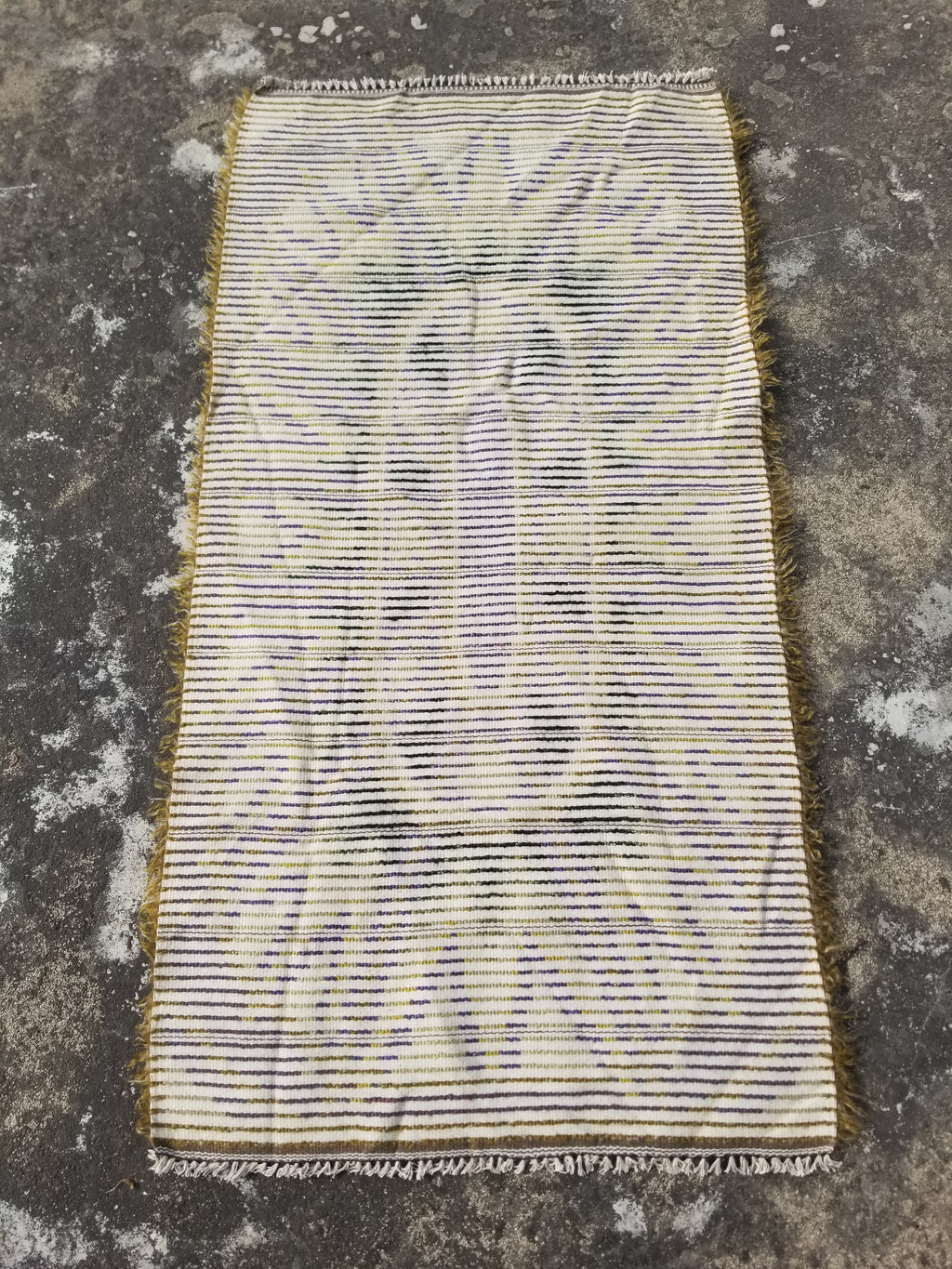 Vintage Traditional Handwoven Swedish Abstract Design Wool Rya Shag Rug 140x73cm
