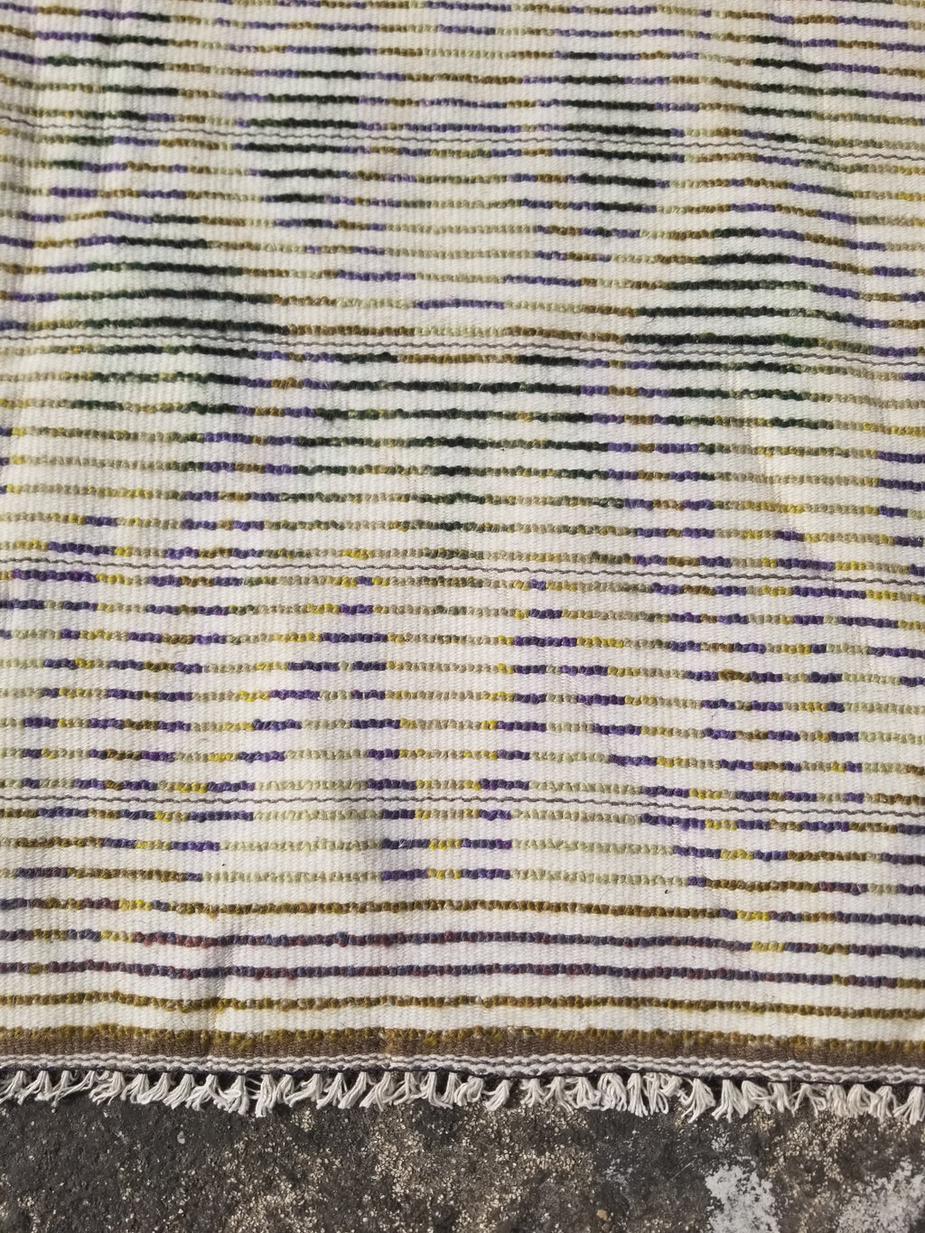 Vintage Traditional Handwoven Swedish Abstract Design Wool Rya Shag Rug 140x73cm