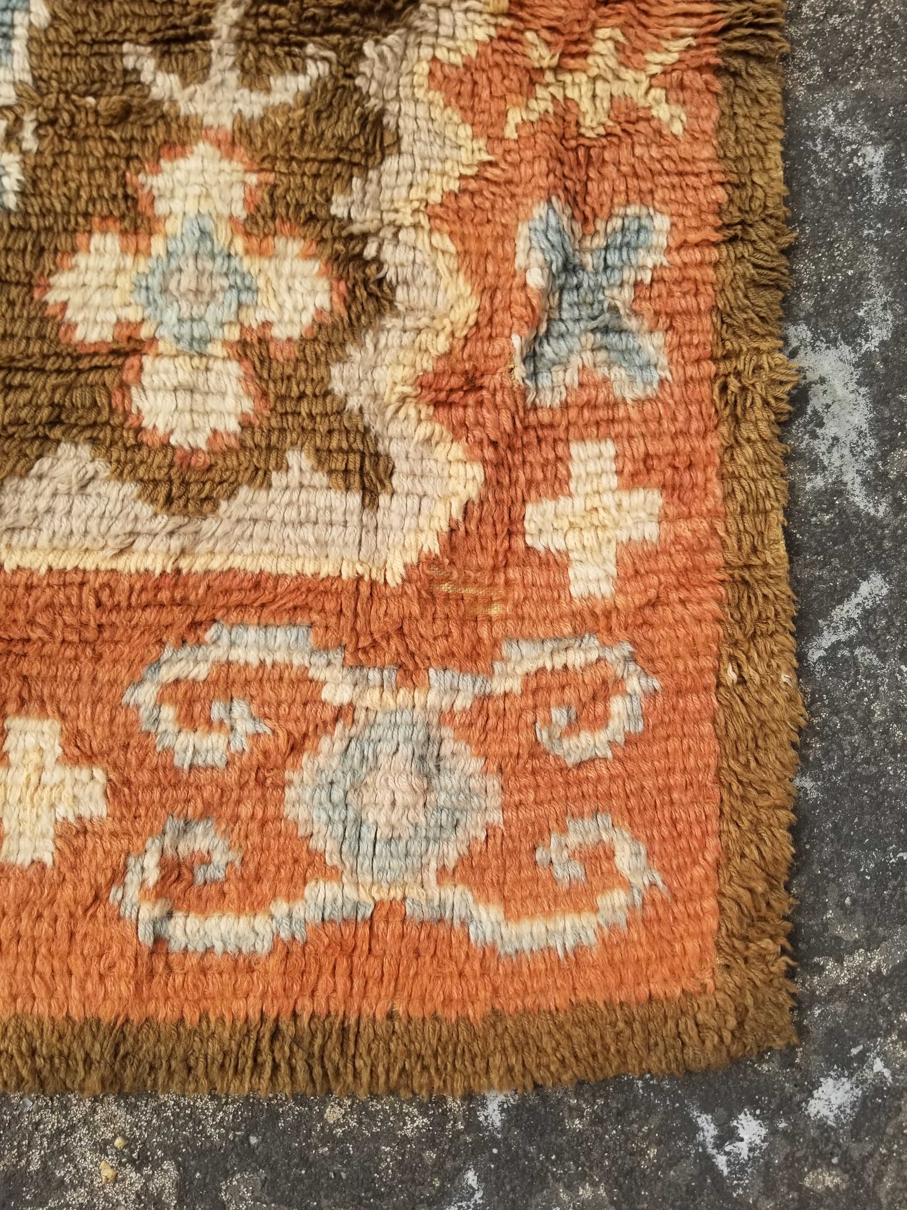 Vintage Traditional Handwoven Finnish Wool Multicolor Rya Rug 143x113cm
