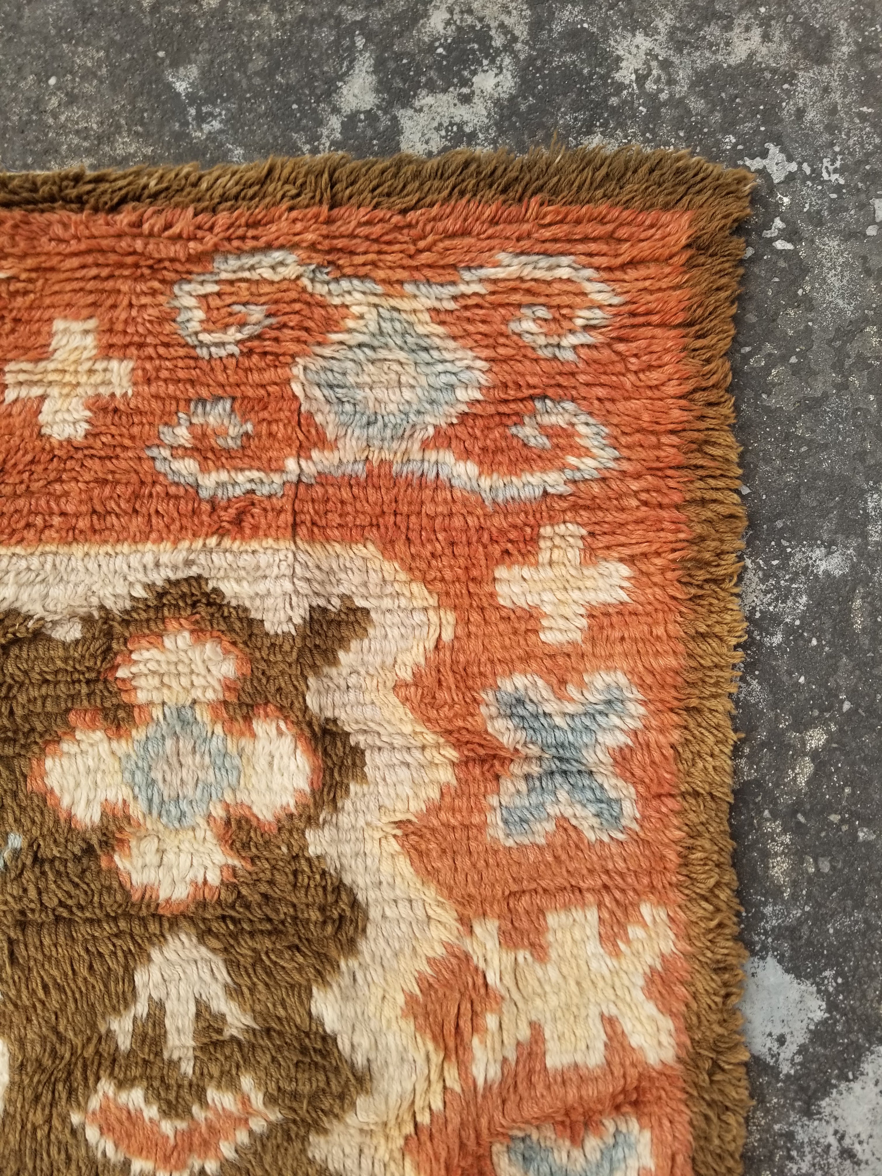 Vintage Traditional Handwoven Finnish Wool Multicolor Rya Rug 143x113cm