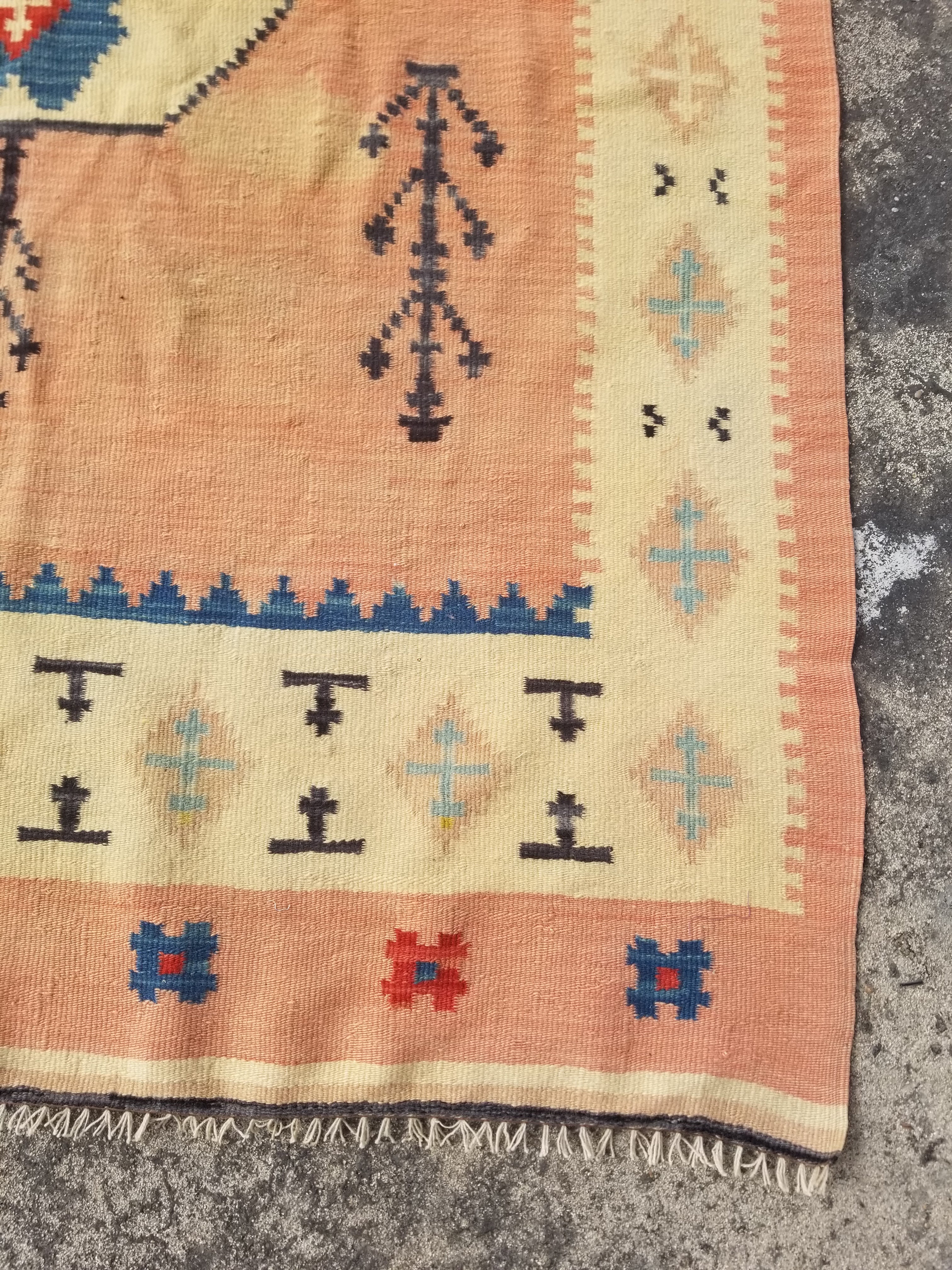Vintage Traditional Handwoven Turkish Anatolian Wool Multicolor Kilim 216x132cm