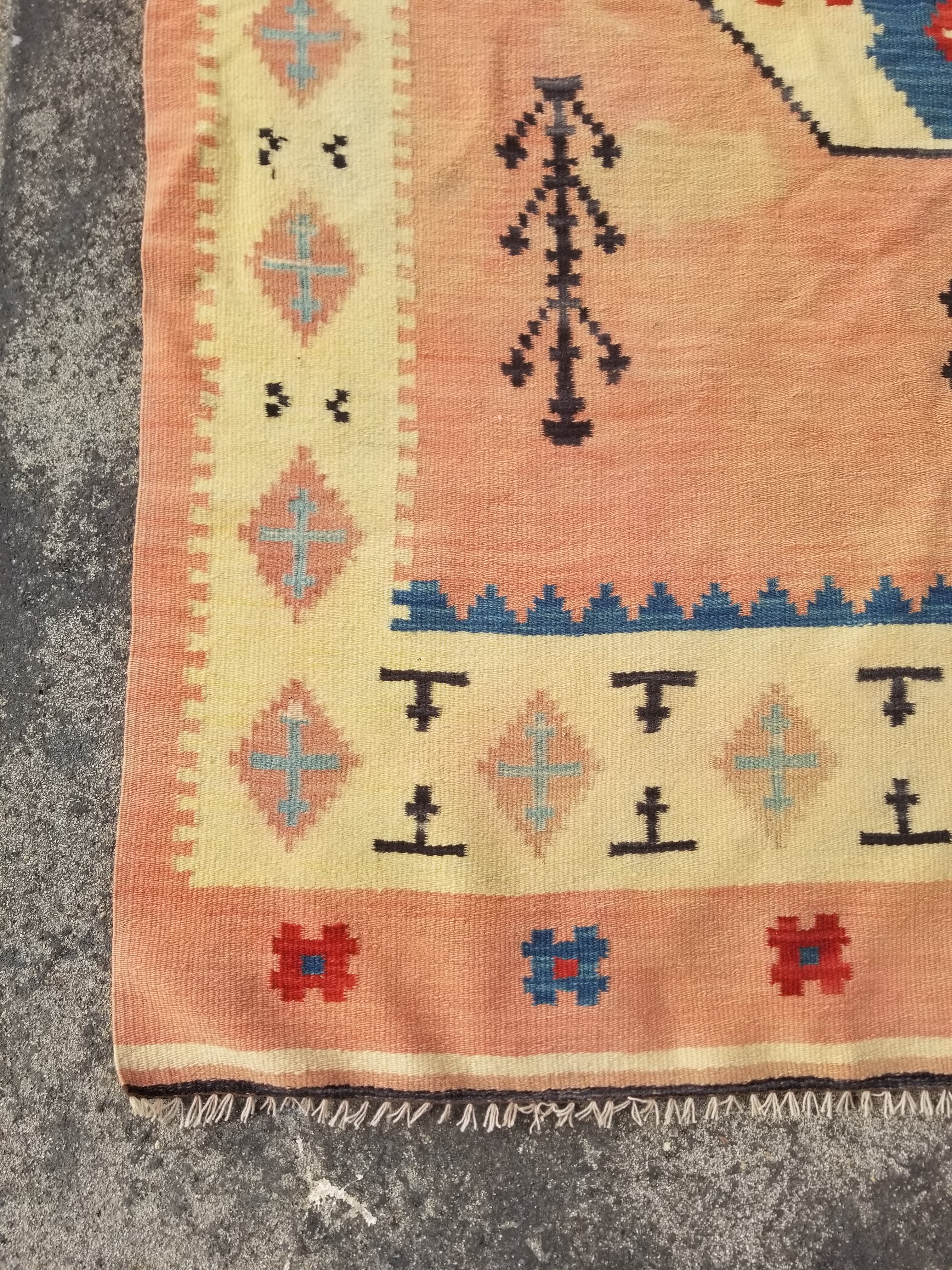 Vintage Traditional Handwoven Turkish Anatolian Wool Multicolor Kilim 216x132cm