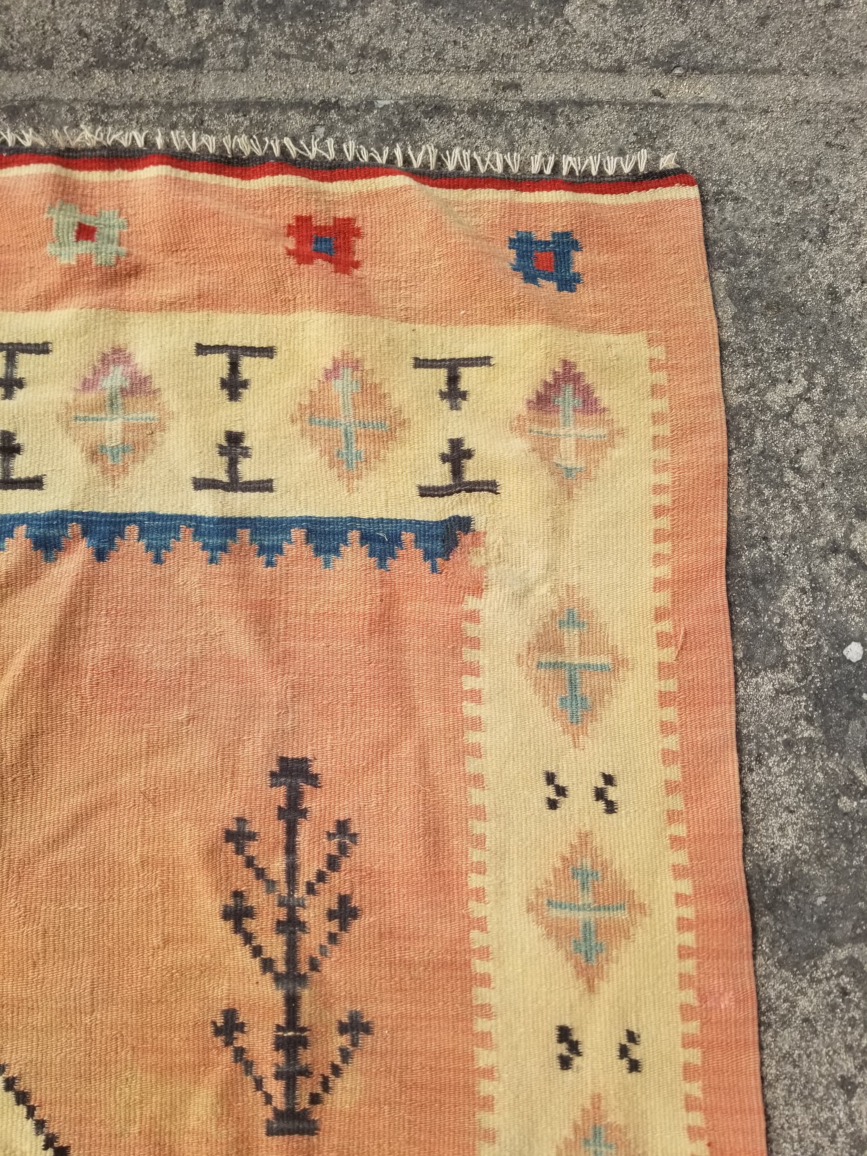 Vintage Traditional Handwoven Turkish Anatolian Wool Multicolor Kilim 216x132cm