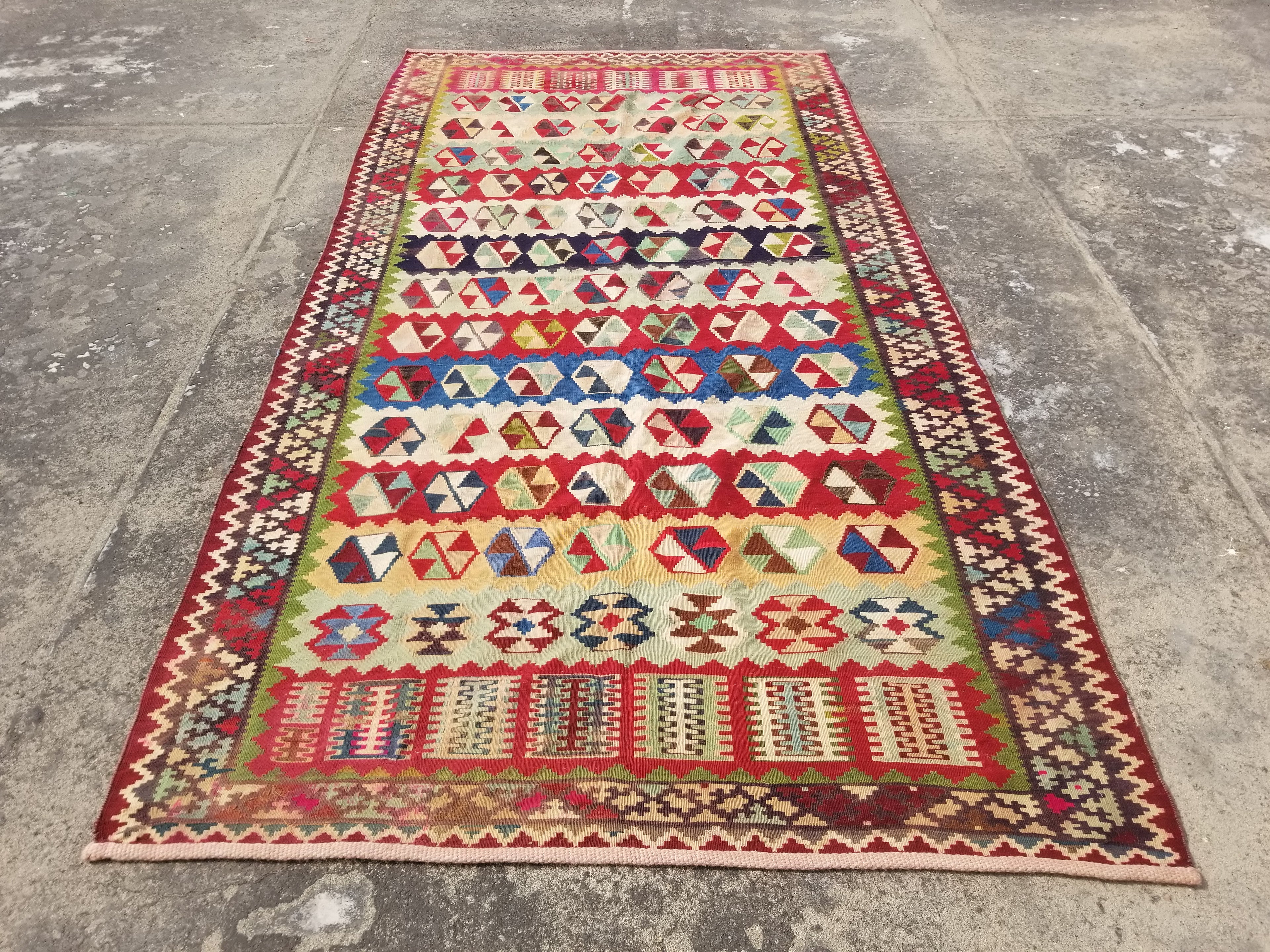 Vintage Traditional Handwoven Afghan Maimana Wool Multicolor Kilim 300x156cm