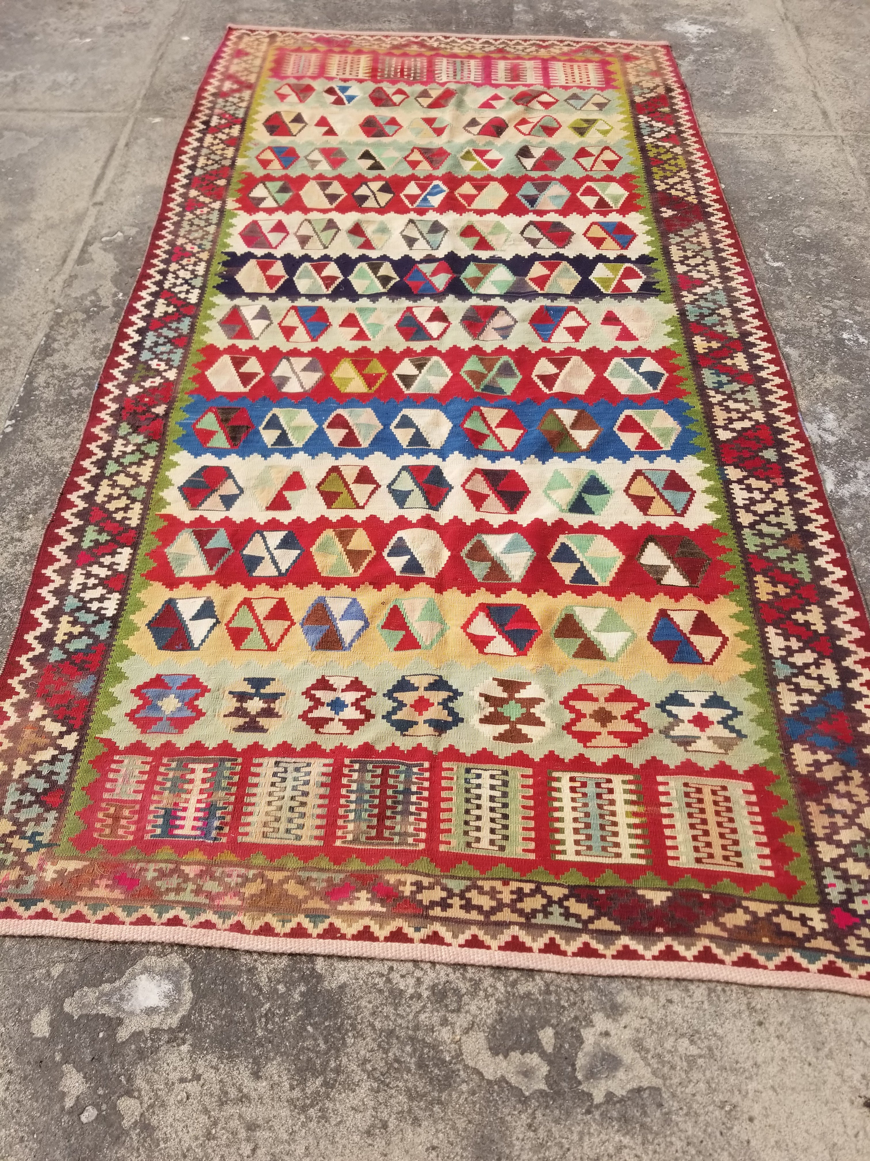 Vintage Traditional Handwoven Afghan Maimana Wool Multicolor Kilim 300x156cm