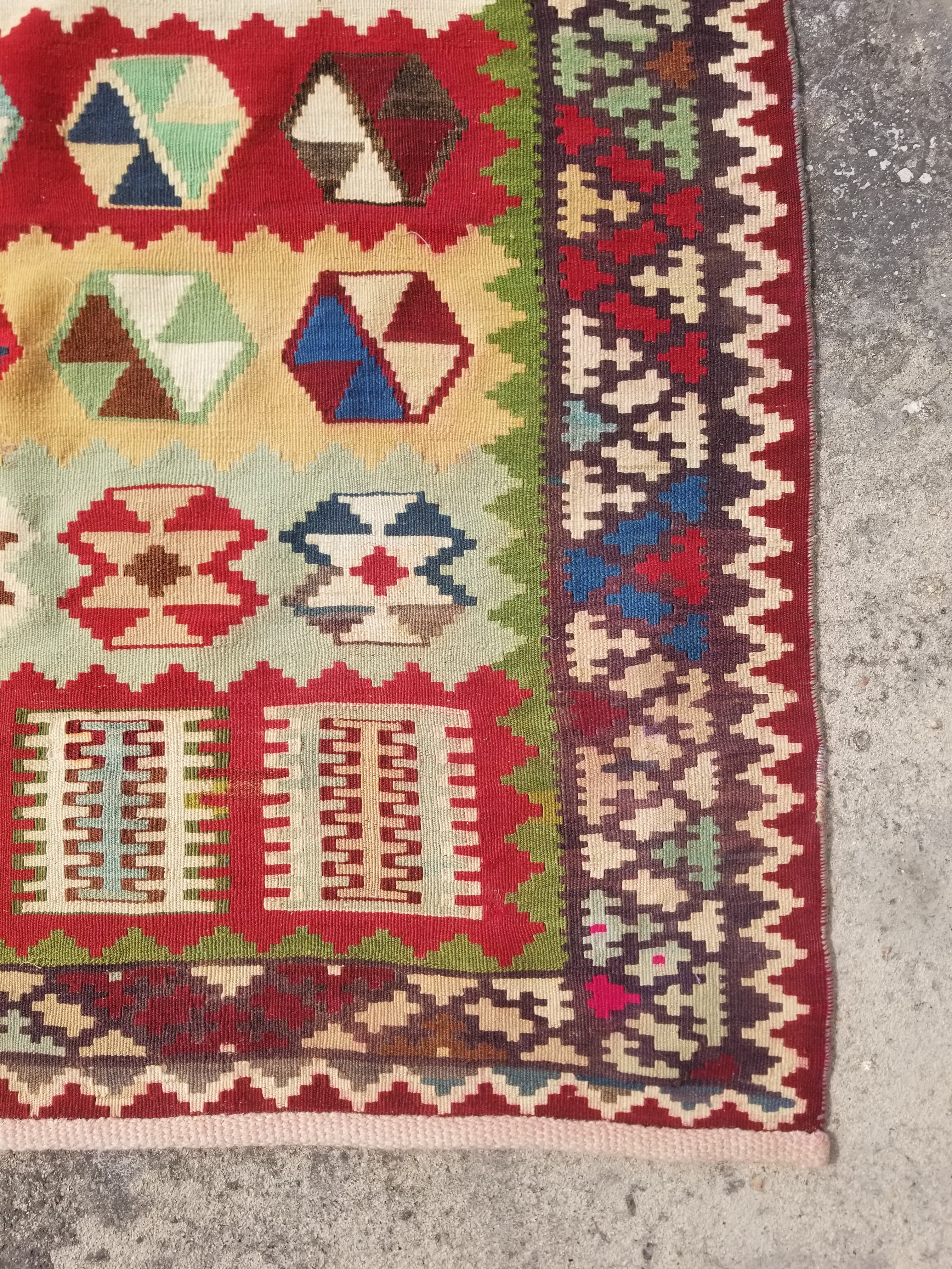 Vintage Traditional Handwoven Afghan Maimana Wool Multicolor Kilim 300x156cm