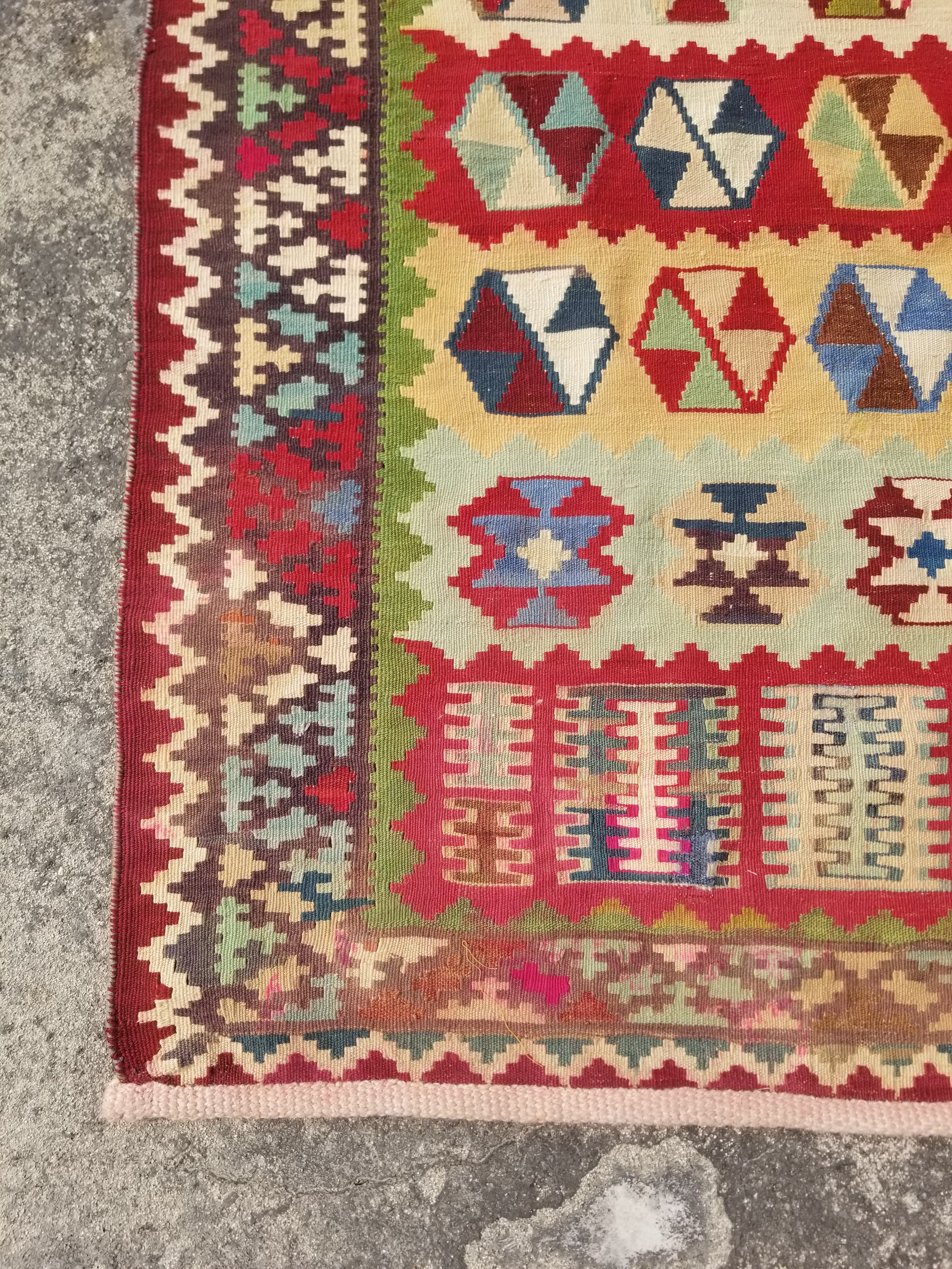 Vintage Traditional Handwoven Afghan Maimana Wool Multicolor Kilim 300x156cm