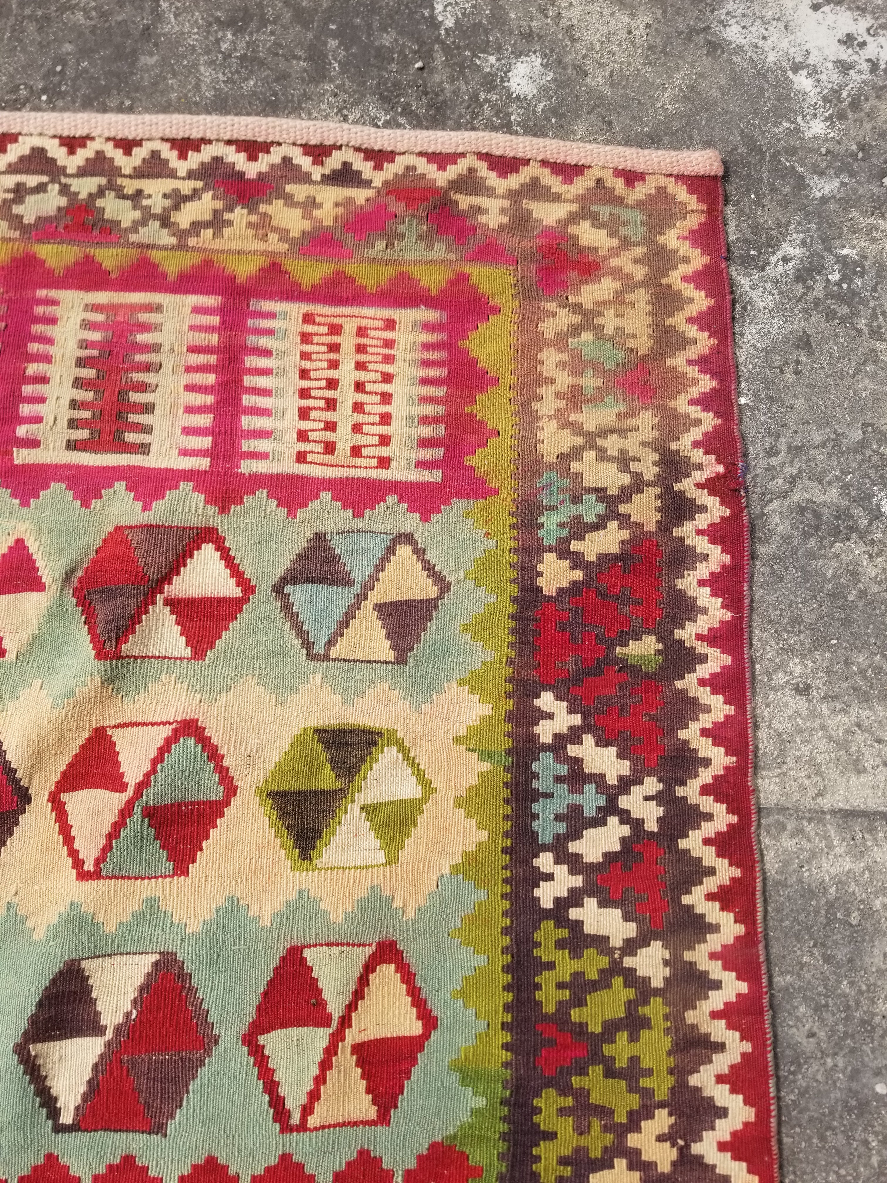 Vintage Traditional Handwoven Afghan Maimana Wool Multicolor Kilim 300x156cm
