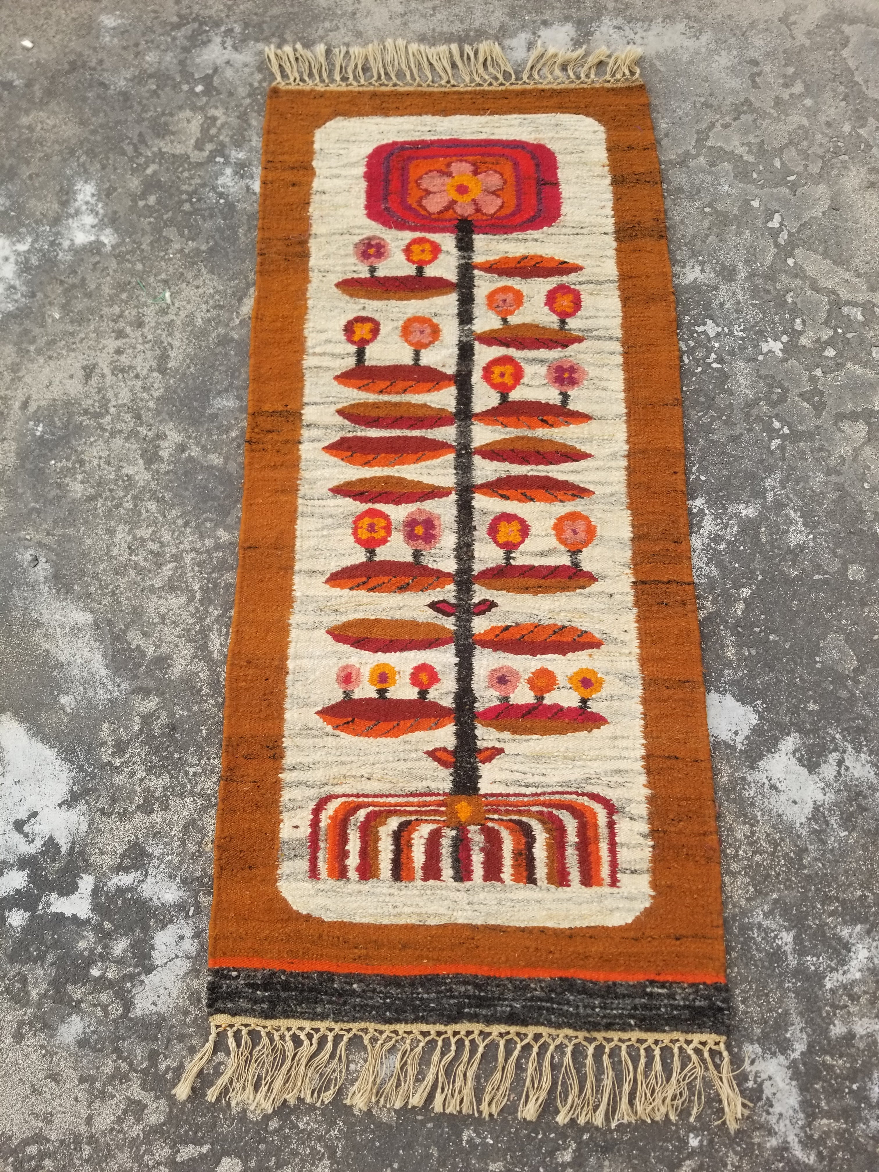 Vintage Traditional Handwoven Polish Folk Art Wool Multicolor Kilim 142x63cm