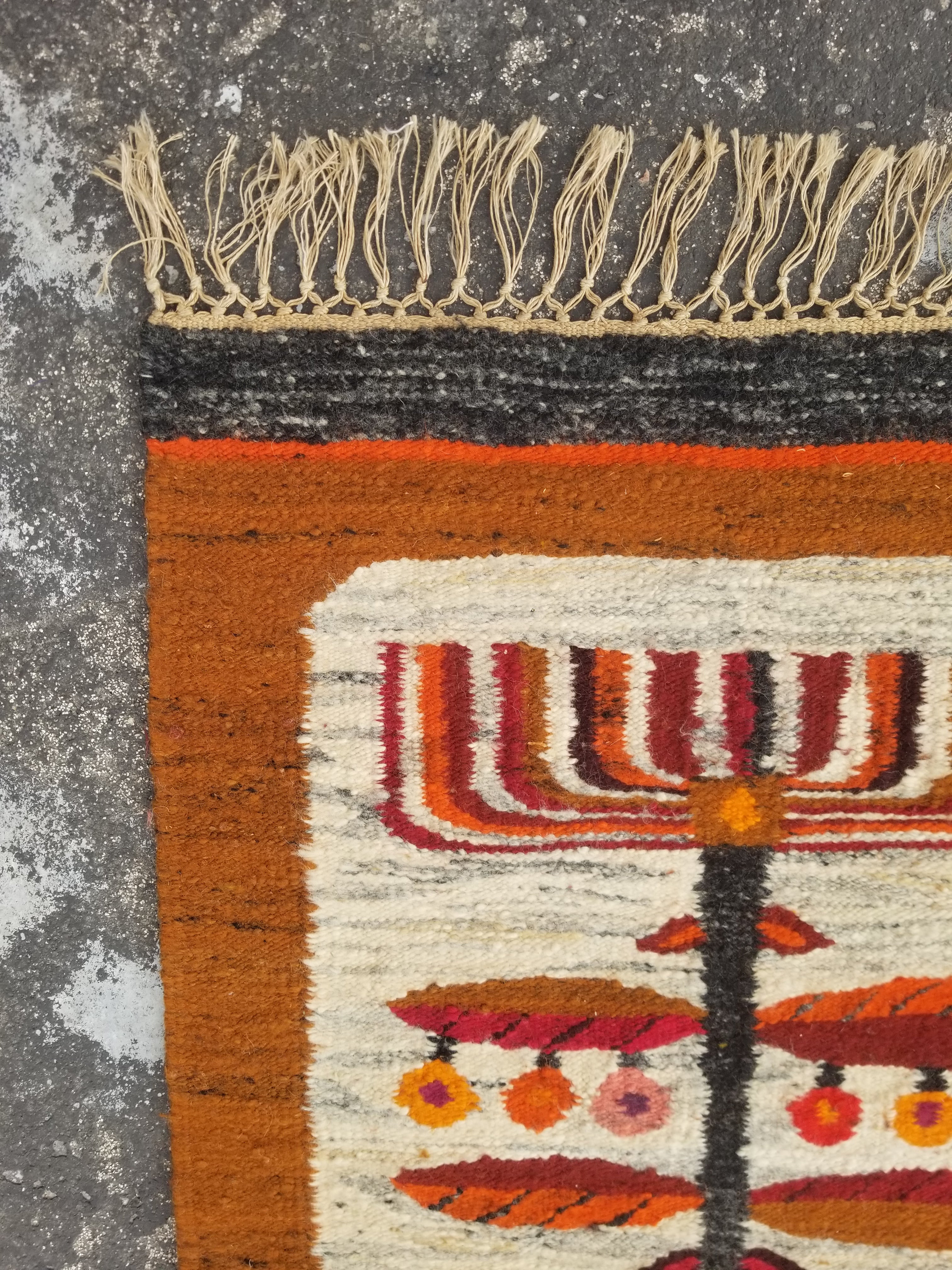 Vintage Traditional Handwoven Polish Folk Art Wool Multicolor Kilim 142x63cm