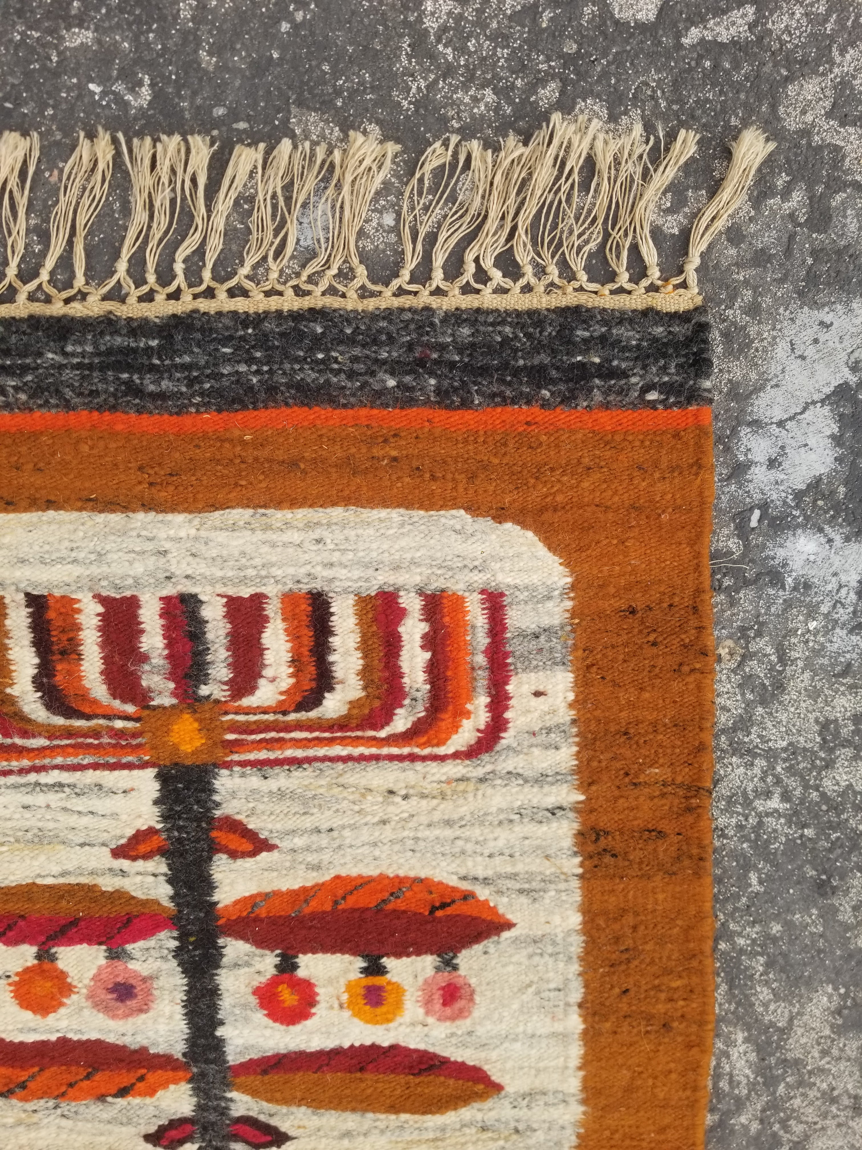 Vintage Traditional Handwoven Polish Folk Art Wool Multicolor Kilim 142x63cm
