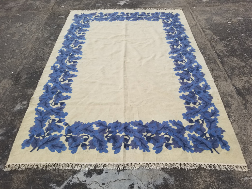 Vintage Traditional Handwoven Scandinavian Floral Border Wool Kilim 242x169cm