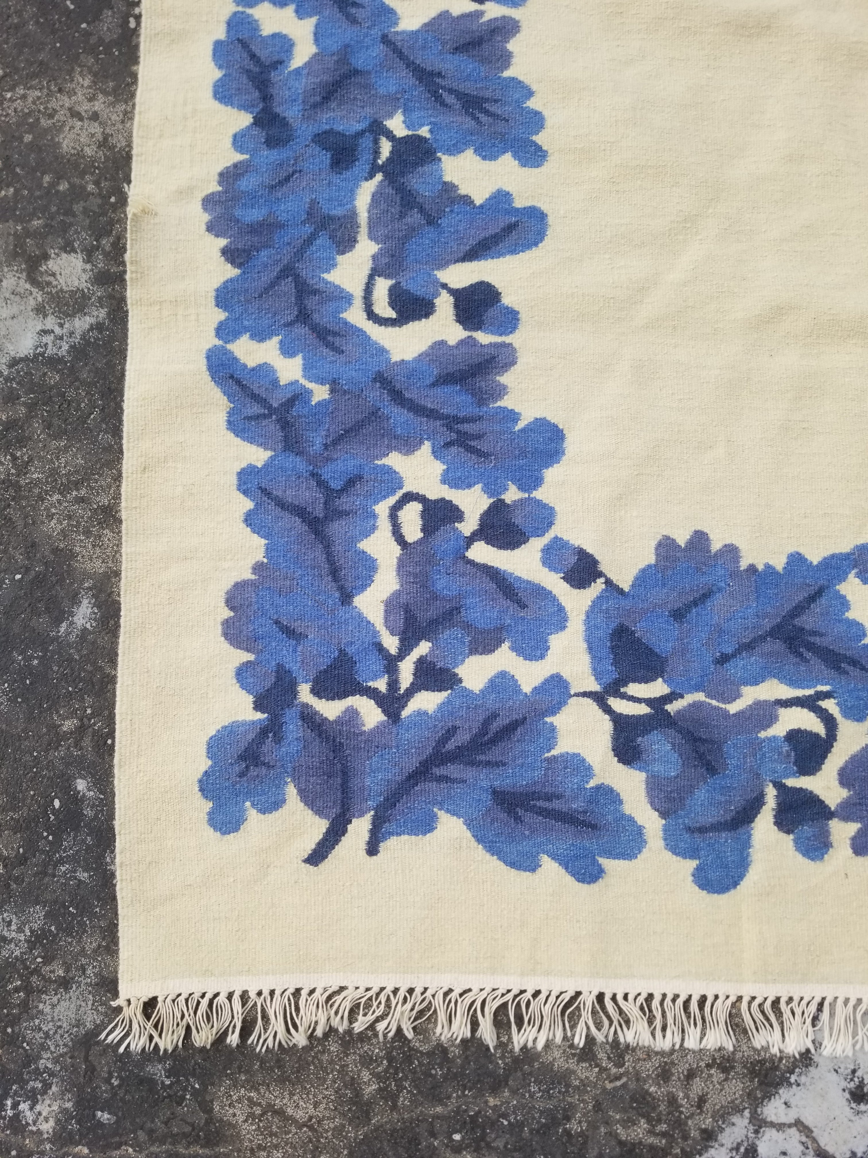 Vintage Traditional Handwoven Scandinavian Floral Border Wool Kilim 242x169cm