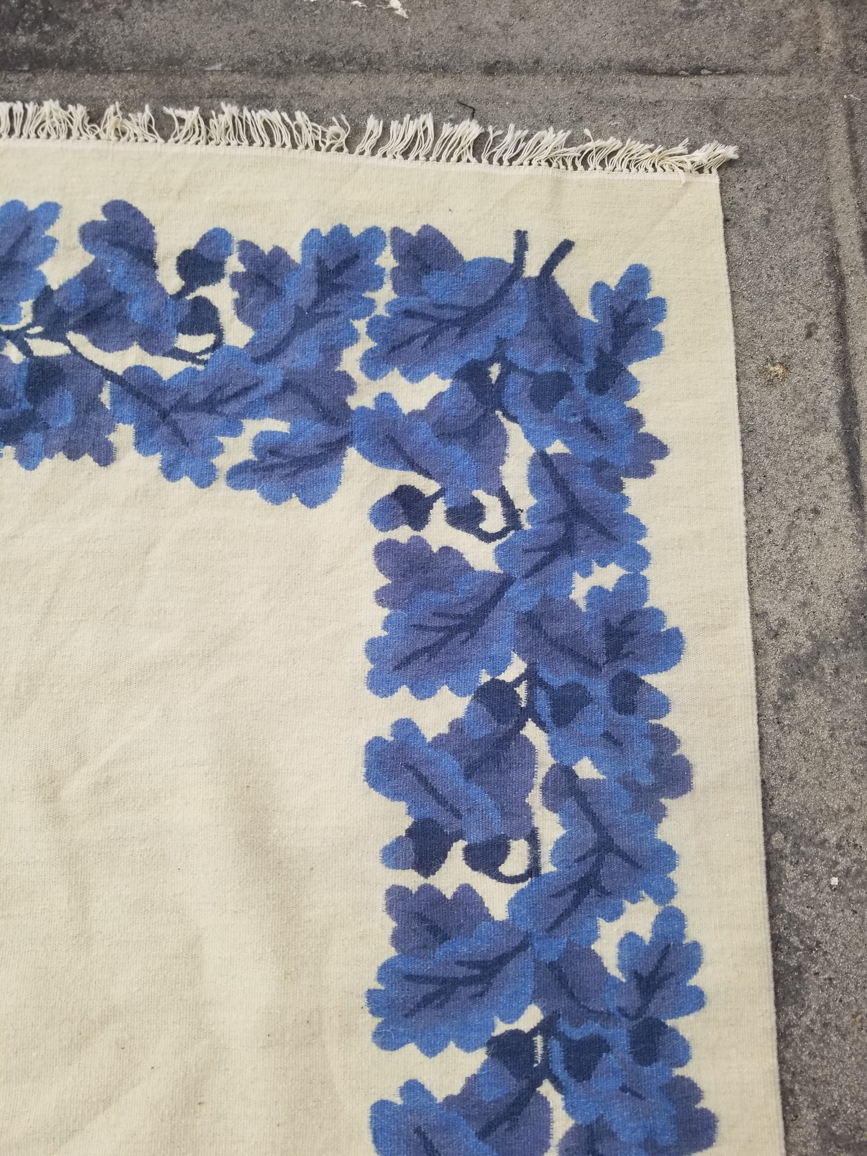 Vintage Traditional Handwoven Scandinavian Floral Border Wool Kilim 242x169cm