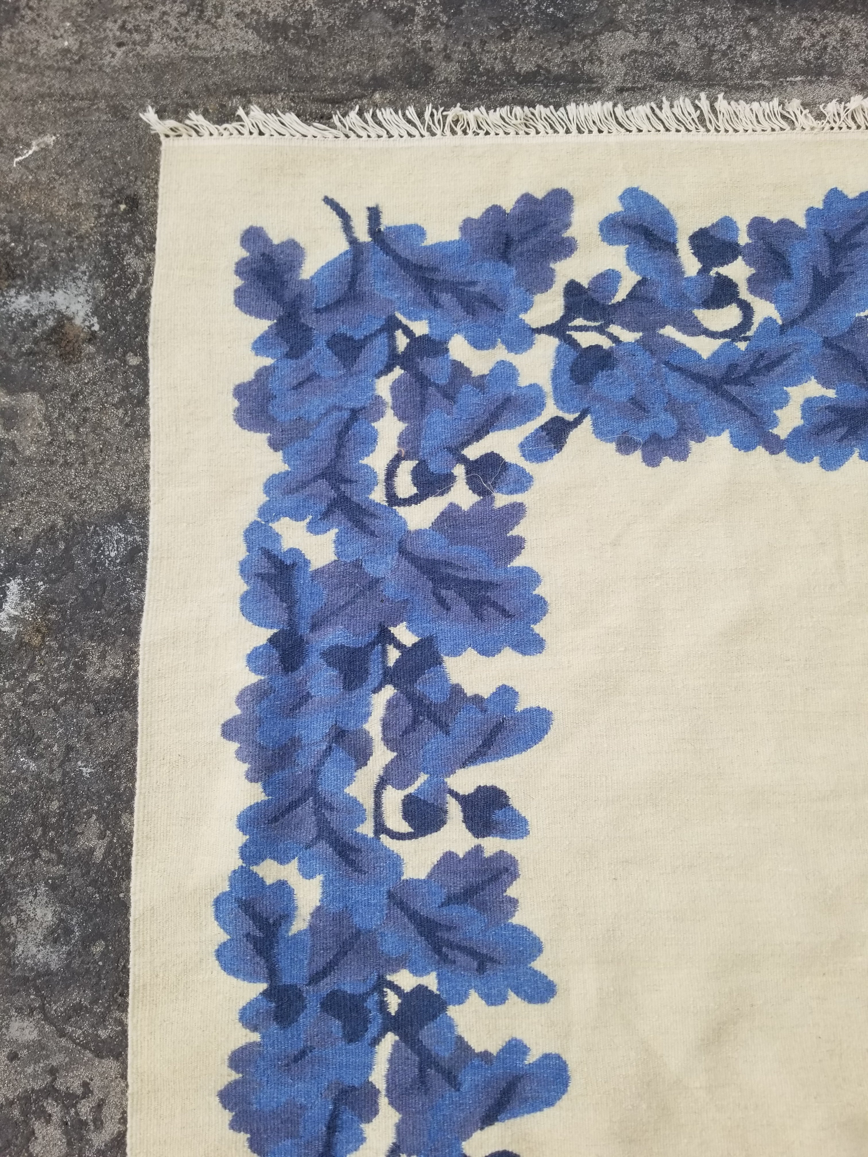 Vintage Traditional Handwoven Scandinavian Floral Border Wool Kilim 242x169cm