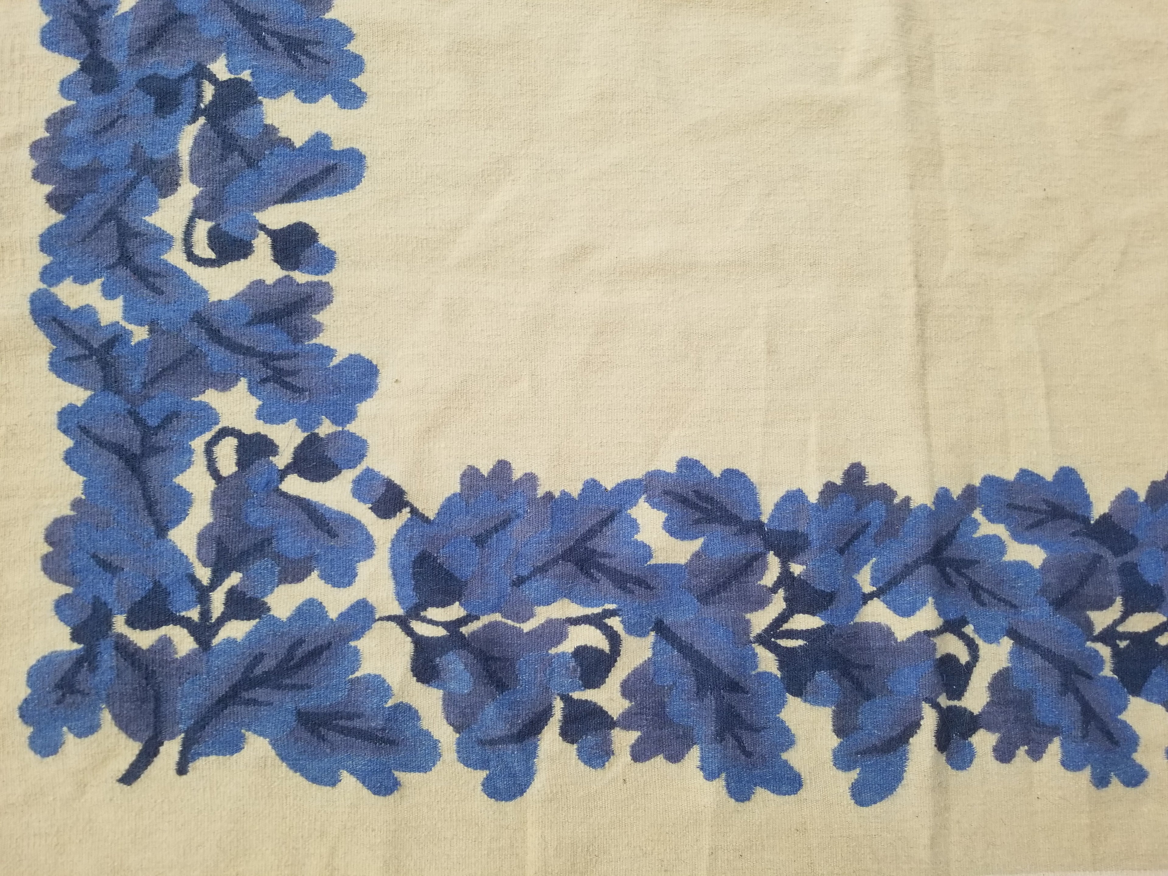 Vintage Traditional Handwoven Scandinavian Floral Border Wool Kilim 242x169cm