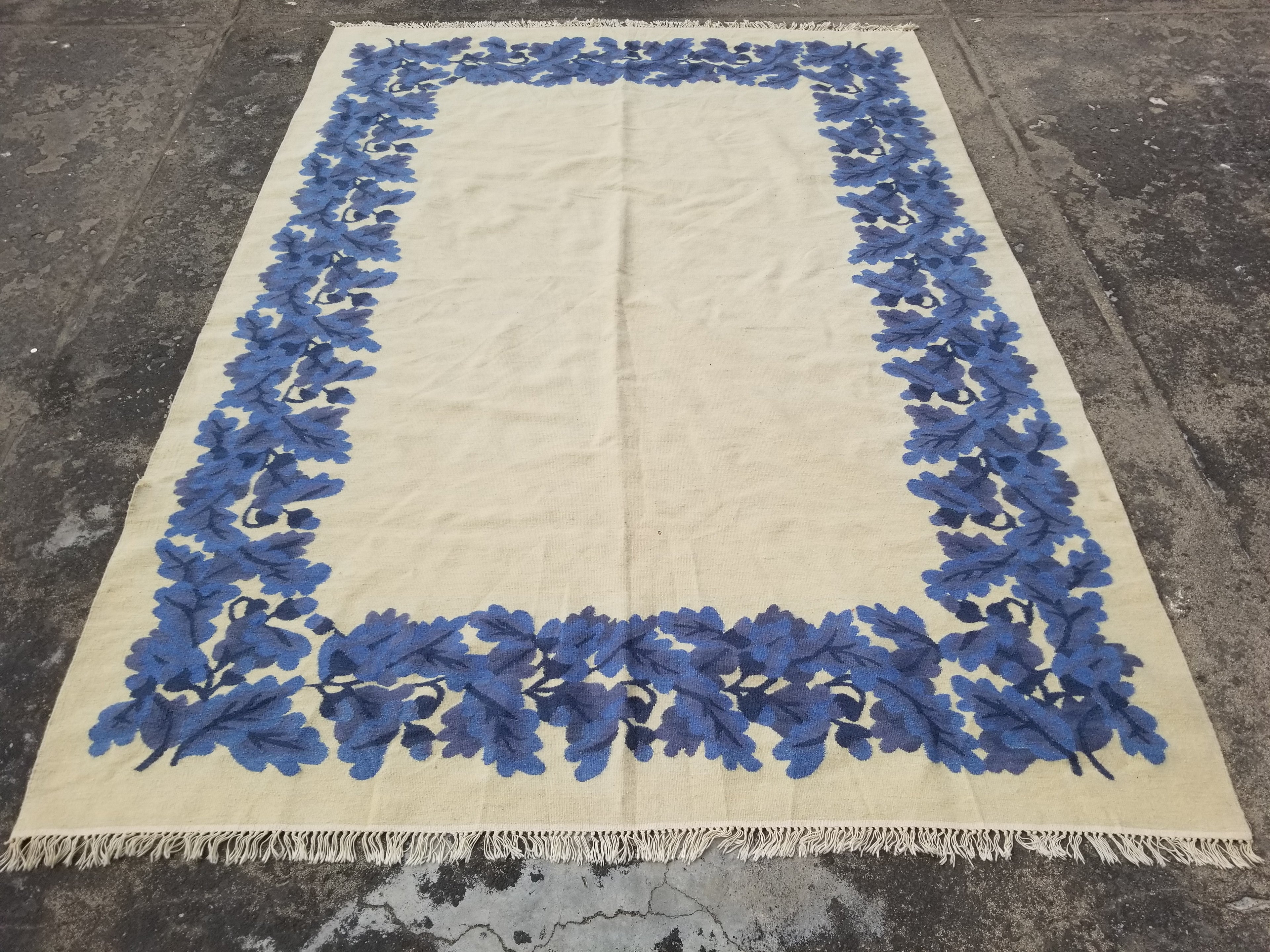 Vintage Traditional Handwoven Scandinavian Floral Border Wool Kilim 242x169cm