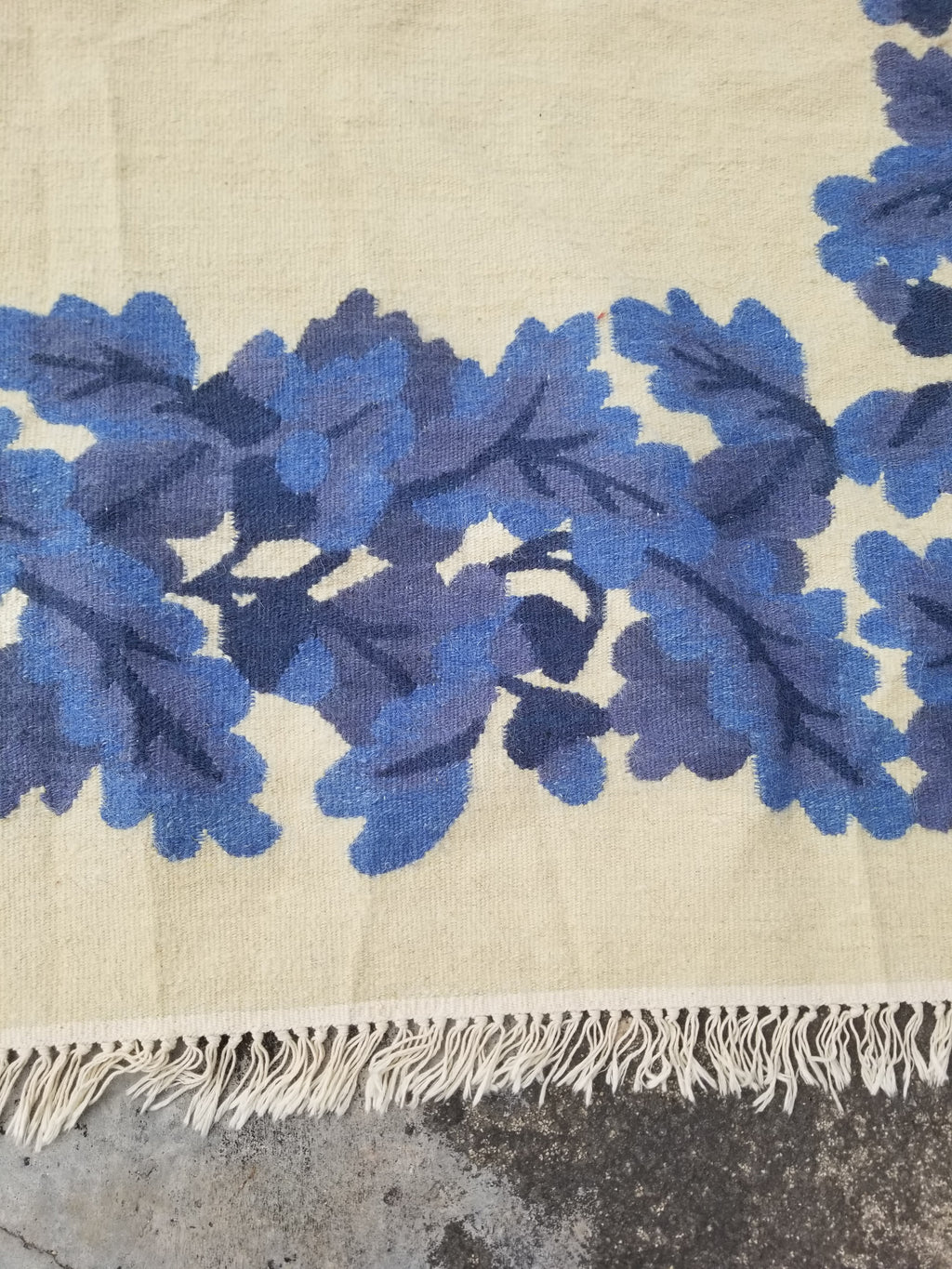 Vintage Traditional Handwoven Scandinavian Floral Border Wool Kilim 242x169cm