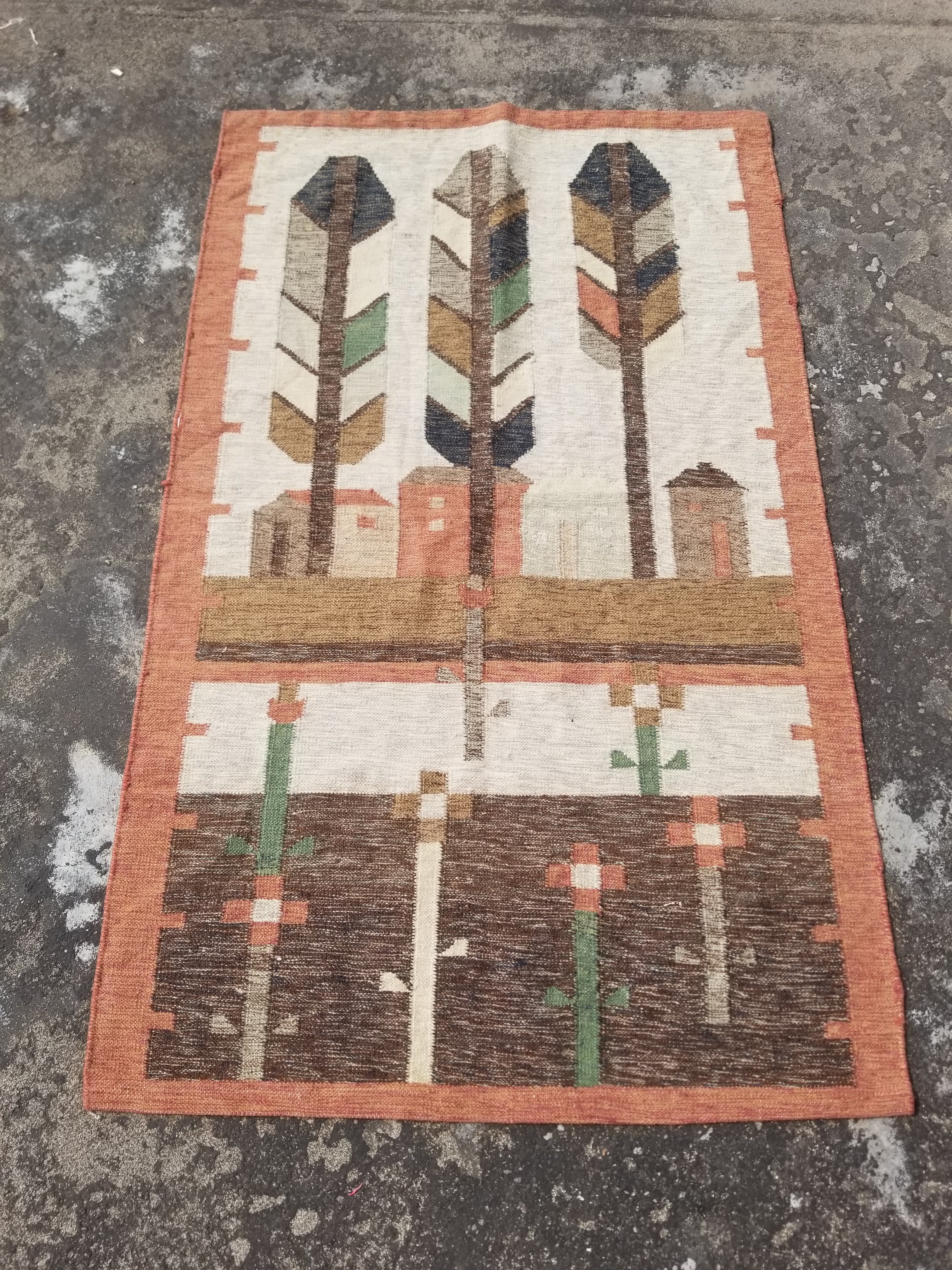 Vintage Traditional Handwoven Polish Folk Art Wool Kilim Tapestry 148x93cm