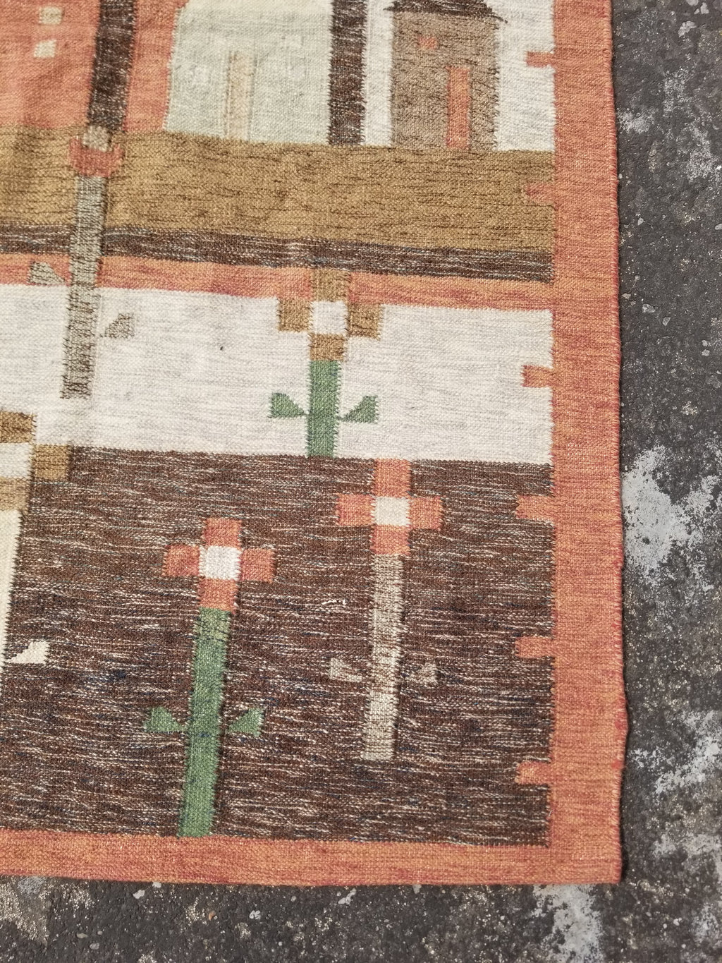 Vintage Traditional Handwoven Polish Folk Art Wool Kilim Tapestry 148x93cm