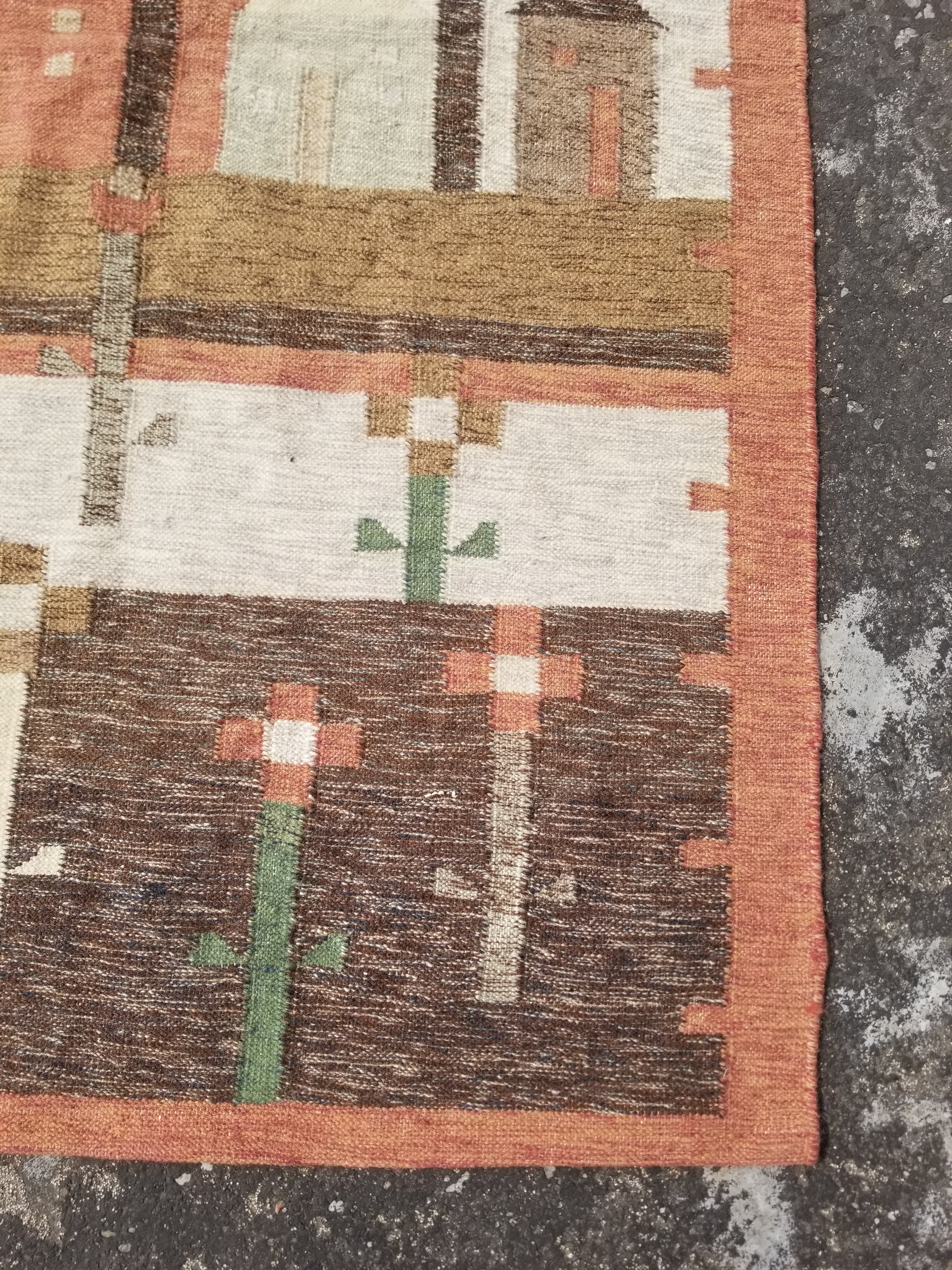 Vintage Traditional Handwoven Polish Folk Art Wool Kilim Tapestry 148x93cm