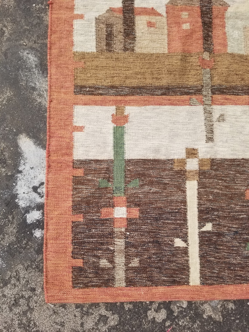 Vintage Traditional Handwoven Polish Folk Art Wool Kilim Tapestry 148x93cm