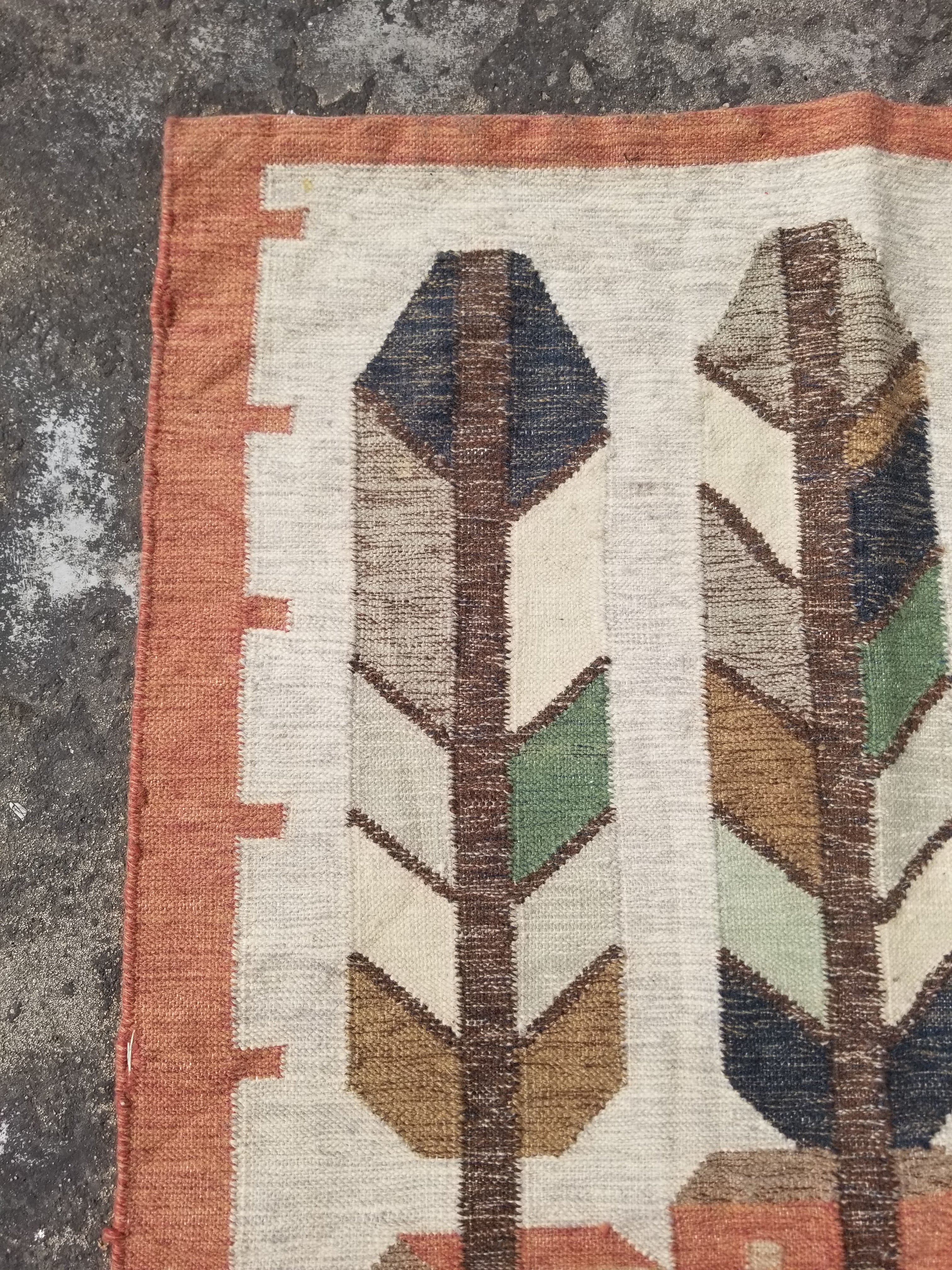 Vintage Traditional Handwoven Polish Folk Art Wool Kilim Tapestry 148x93cm