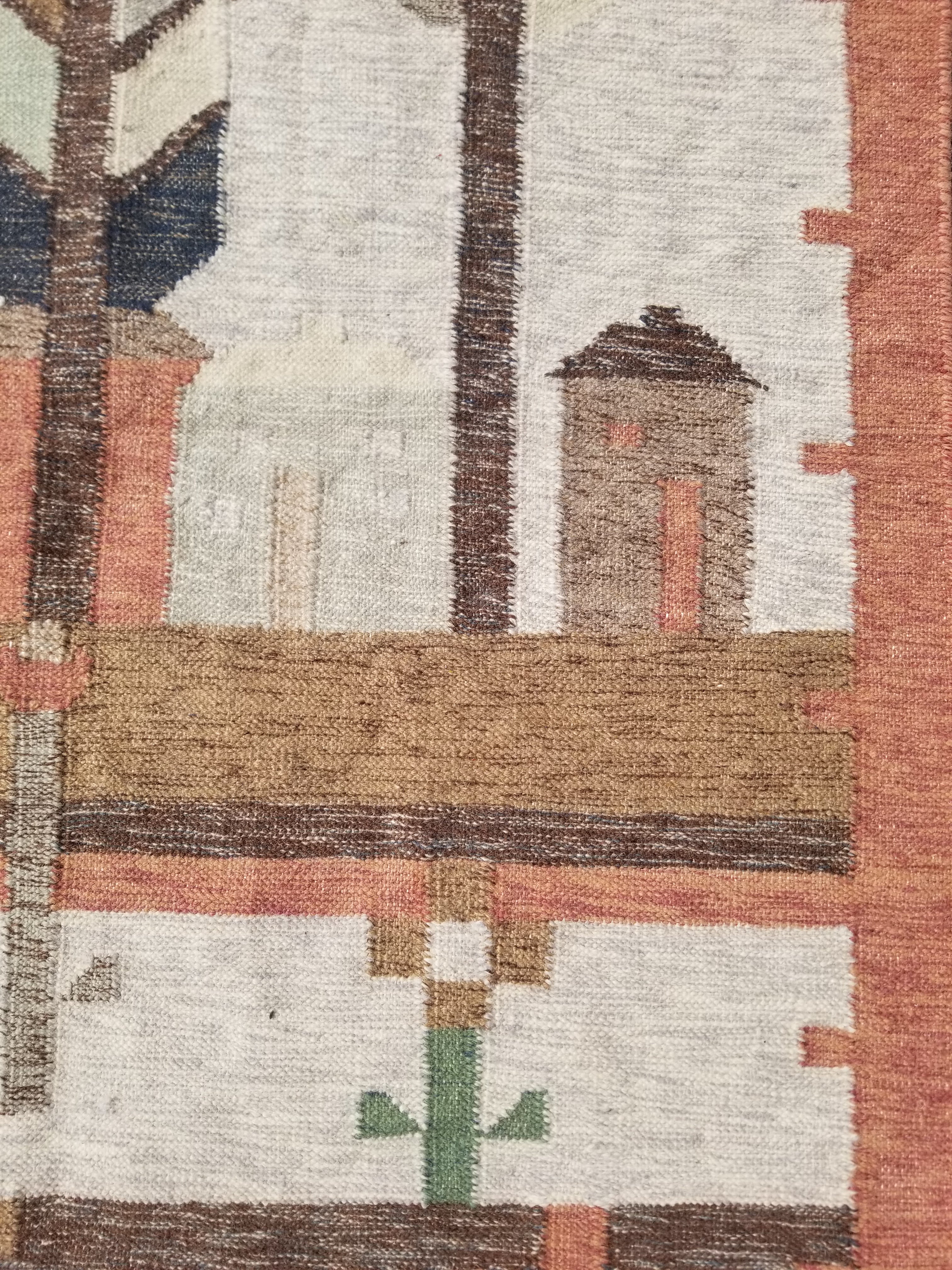Vintage Traditional Handwoven Polish Folk Art Wool Kilim Tapestry 148x93cm