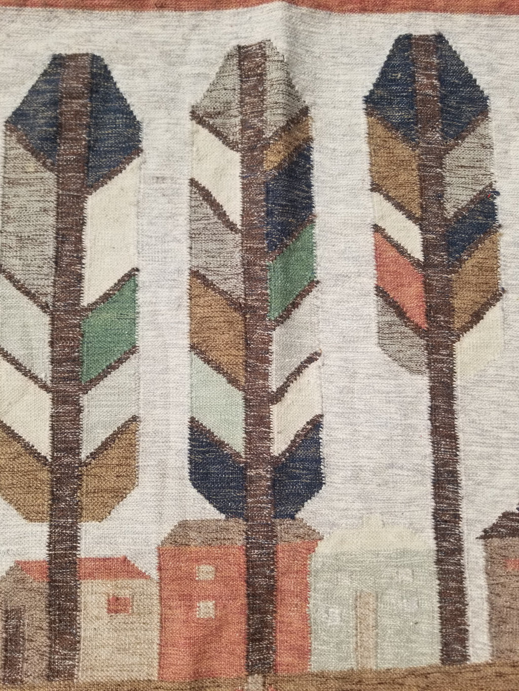 Vintage Traditional Handwoven Polish Folk Art Wool Kilim Tapestry 148x93cm