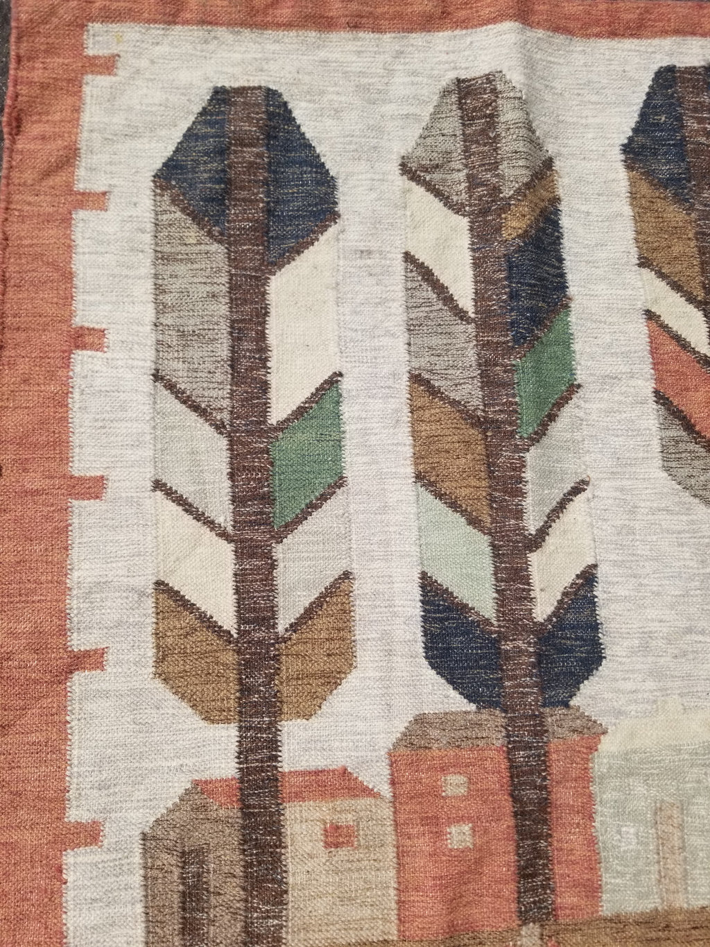Vintage Traditional Handwoven Polish Folk Art Wool Kilim Tapestry 148x93cm