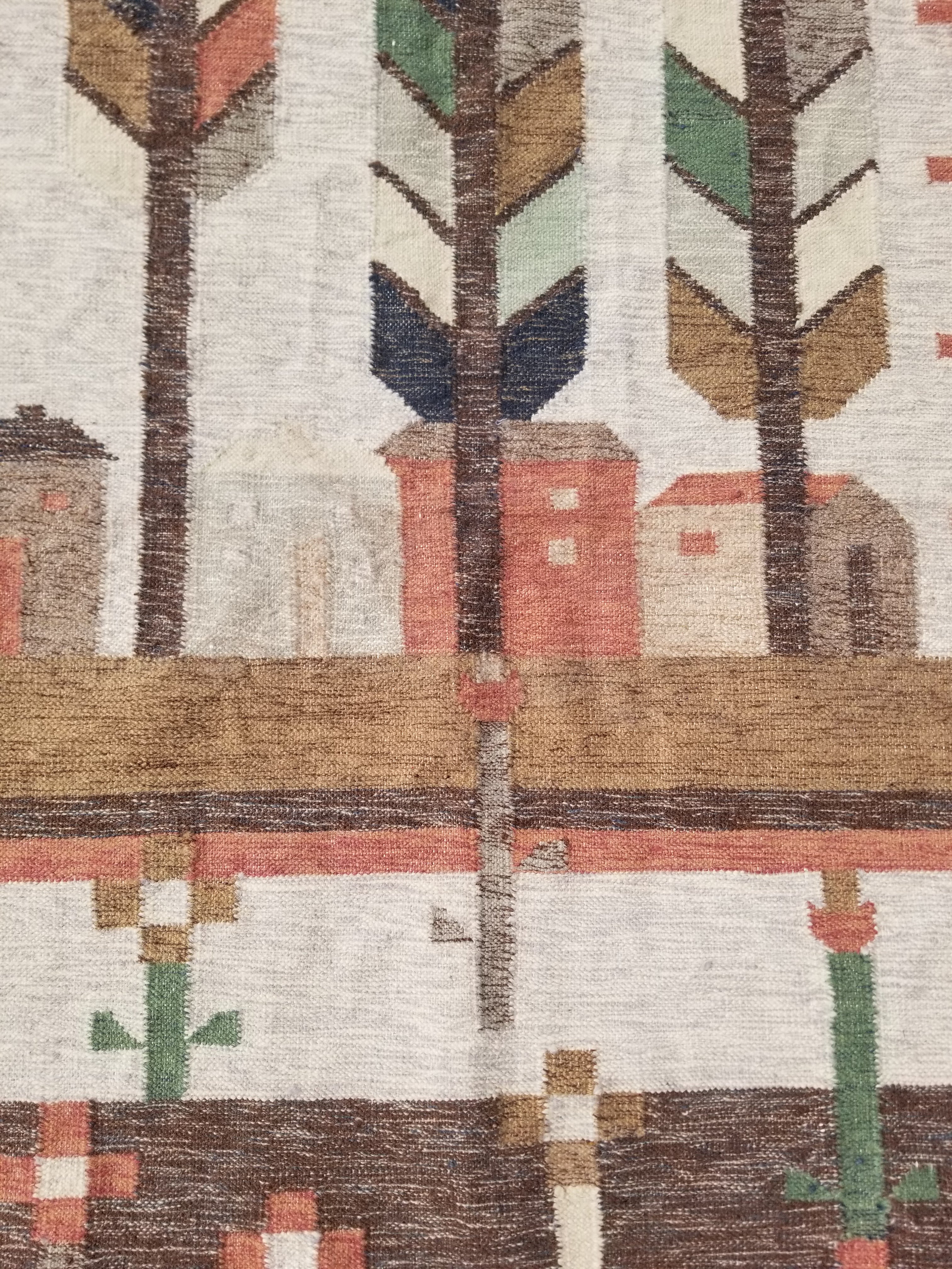 Vintage Traditional Handwoven Polish Folk Art Wool Kilim Tapestry 148x93cm