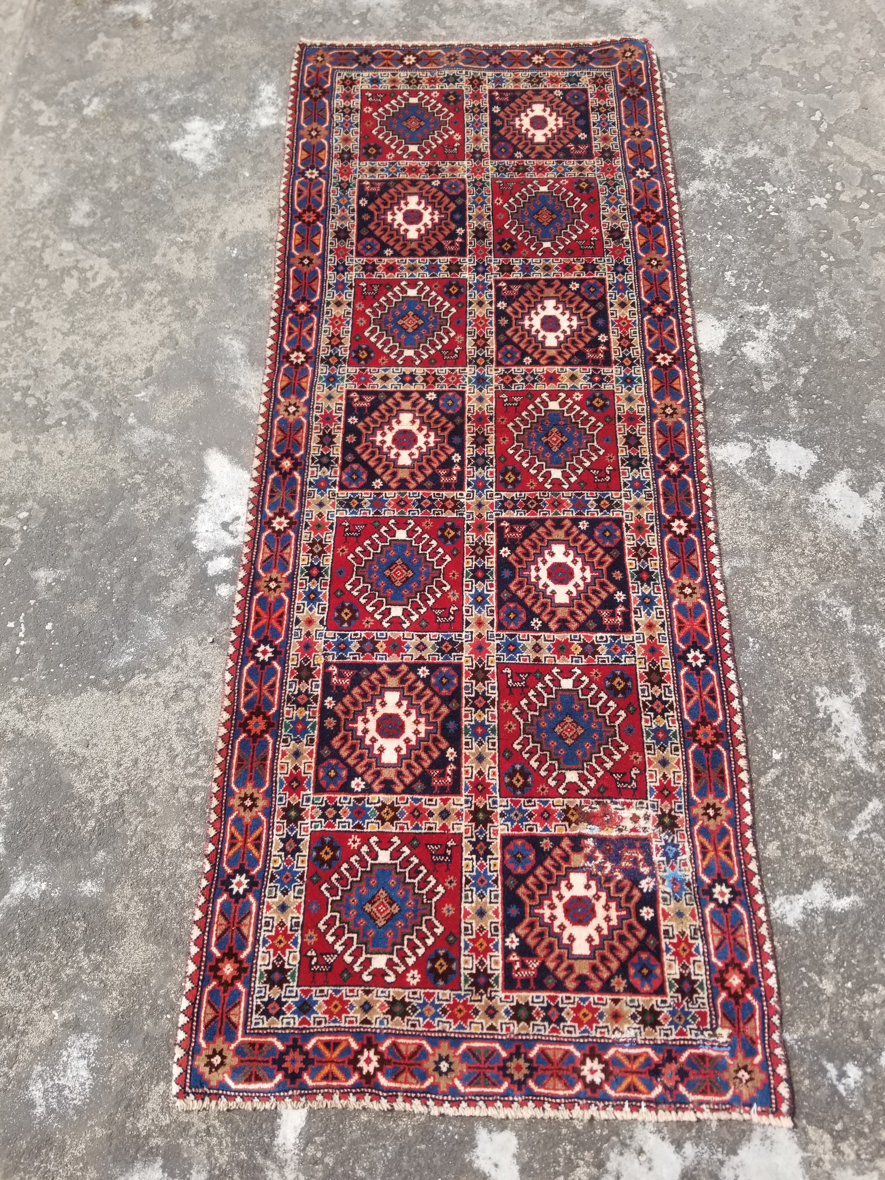 Vintage Traditional Handwoven Yalameh Wool Multicolor Rug Runner 190x74cm