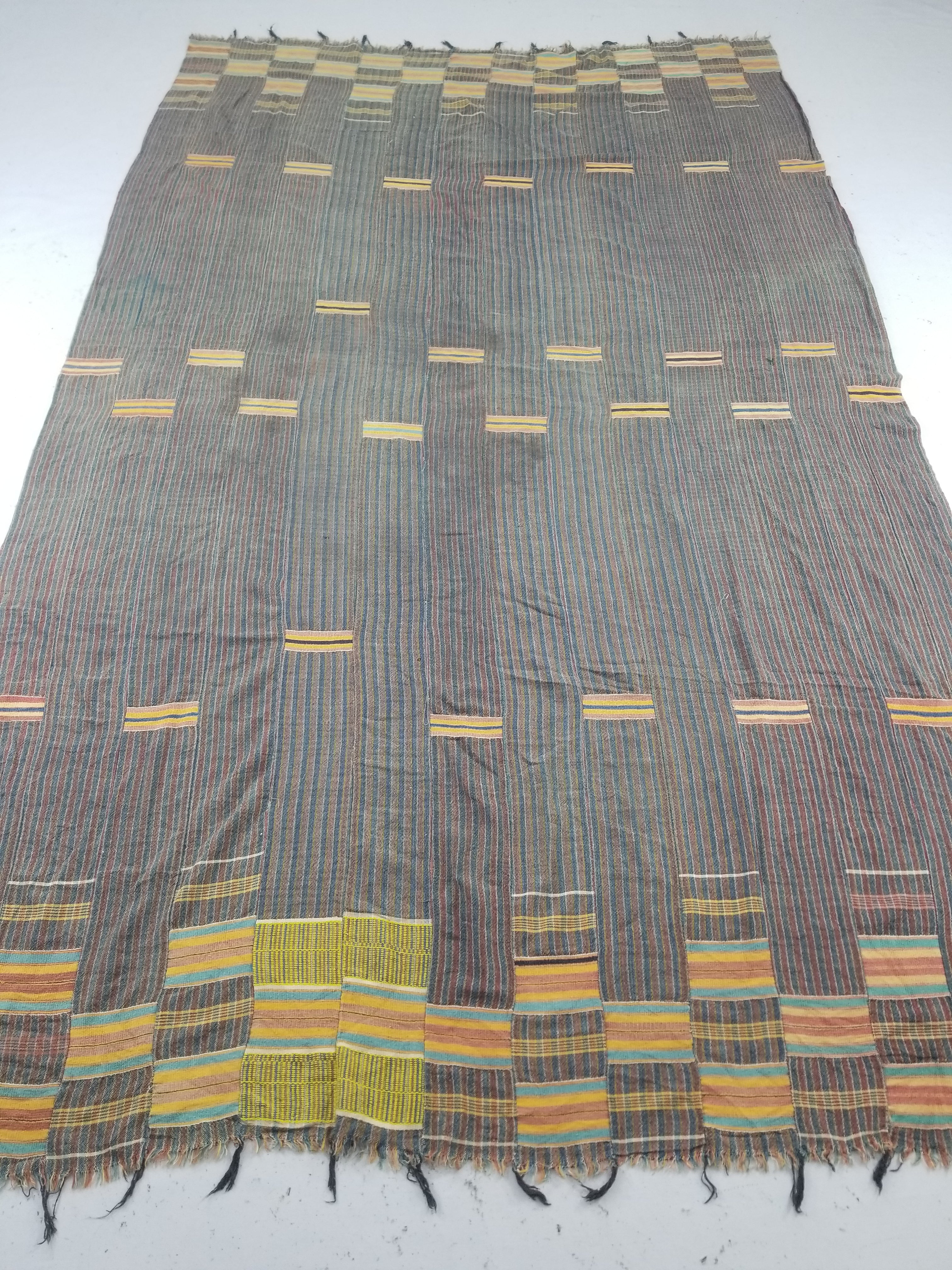 Vintage African Ewe Kente Cloth Handwoven & Patchwork Ghananian Textile 255x156cm