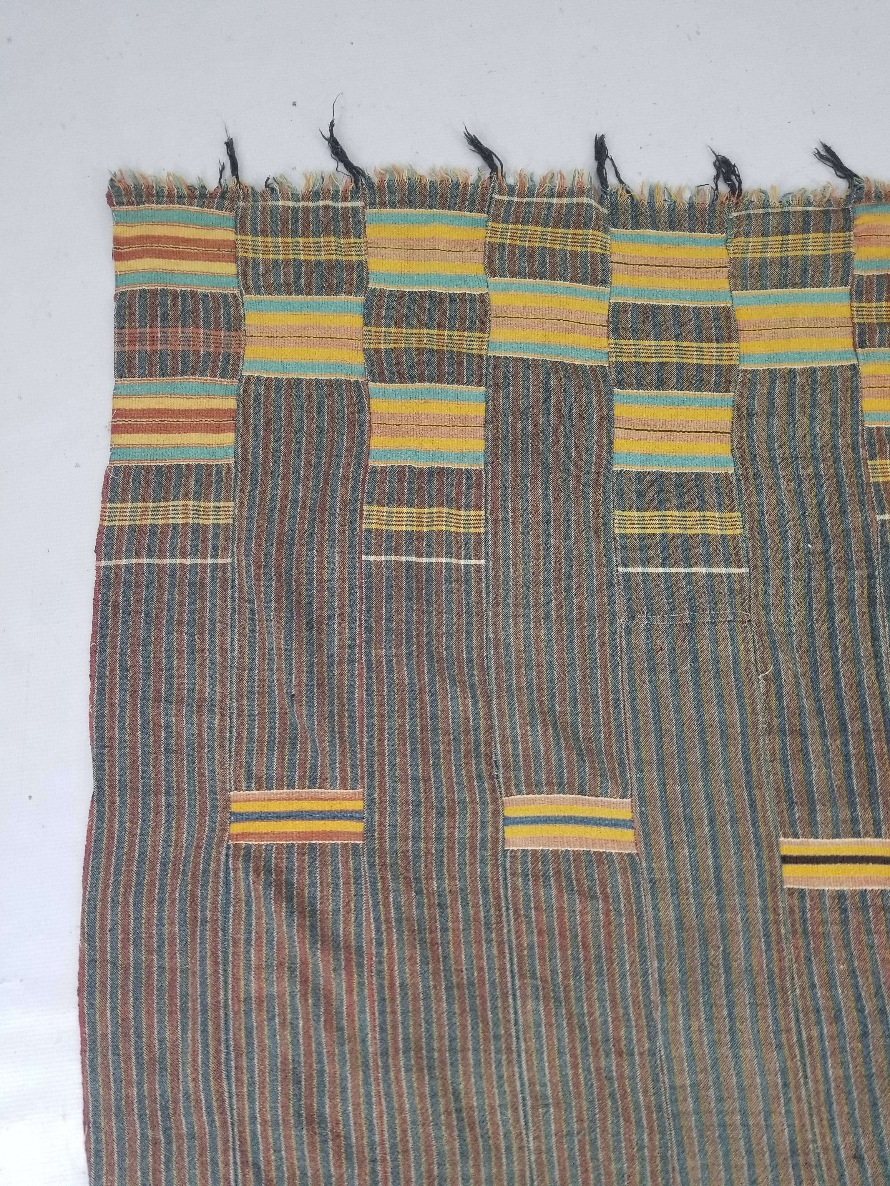 Vintage African Ewe Kente Cloth Handwoven & Patchwork Ghananian Textile 255x156cm