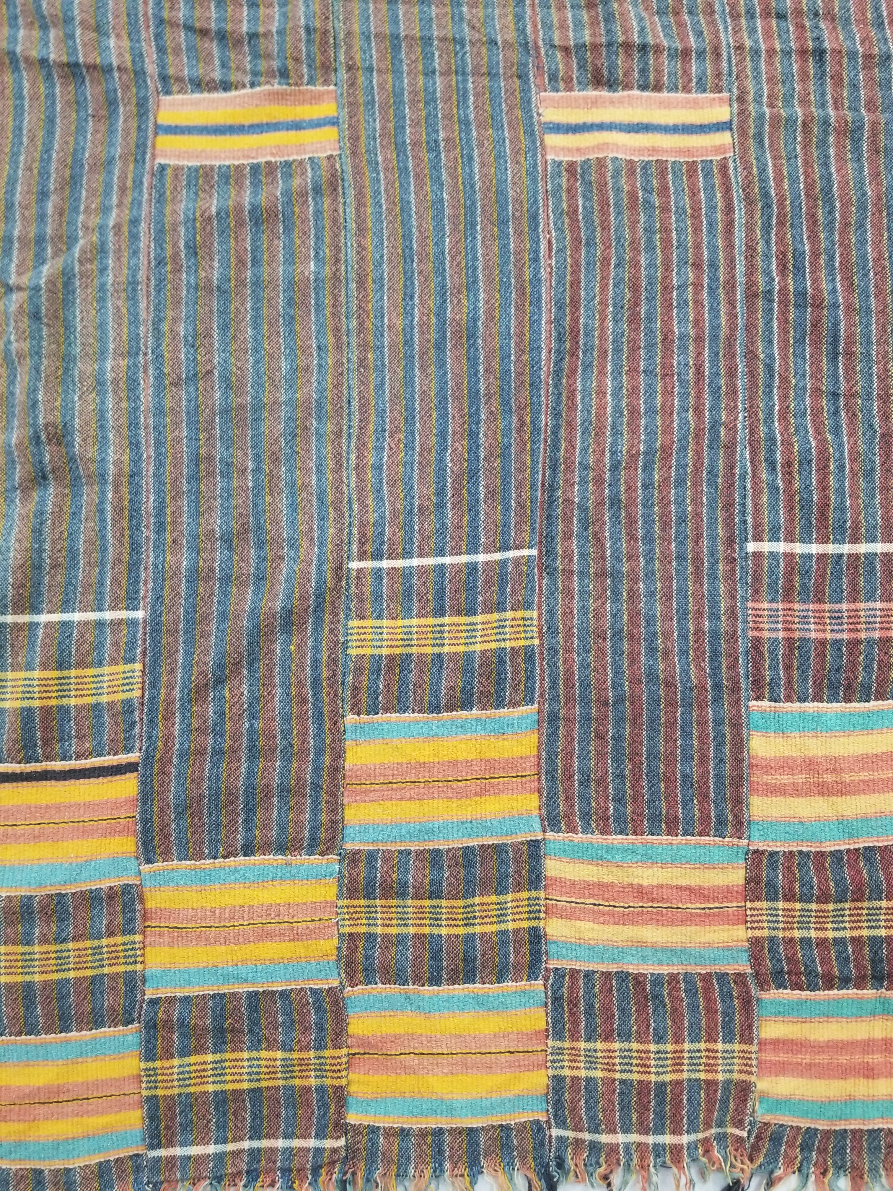 Vintage African Ewe Kente Cloth Handwoven & Patchwork Ghananian Textile 255x156cm