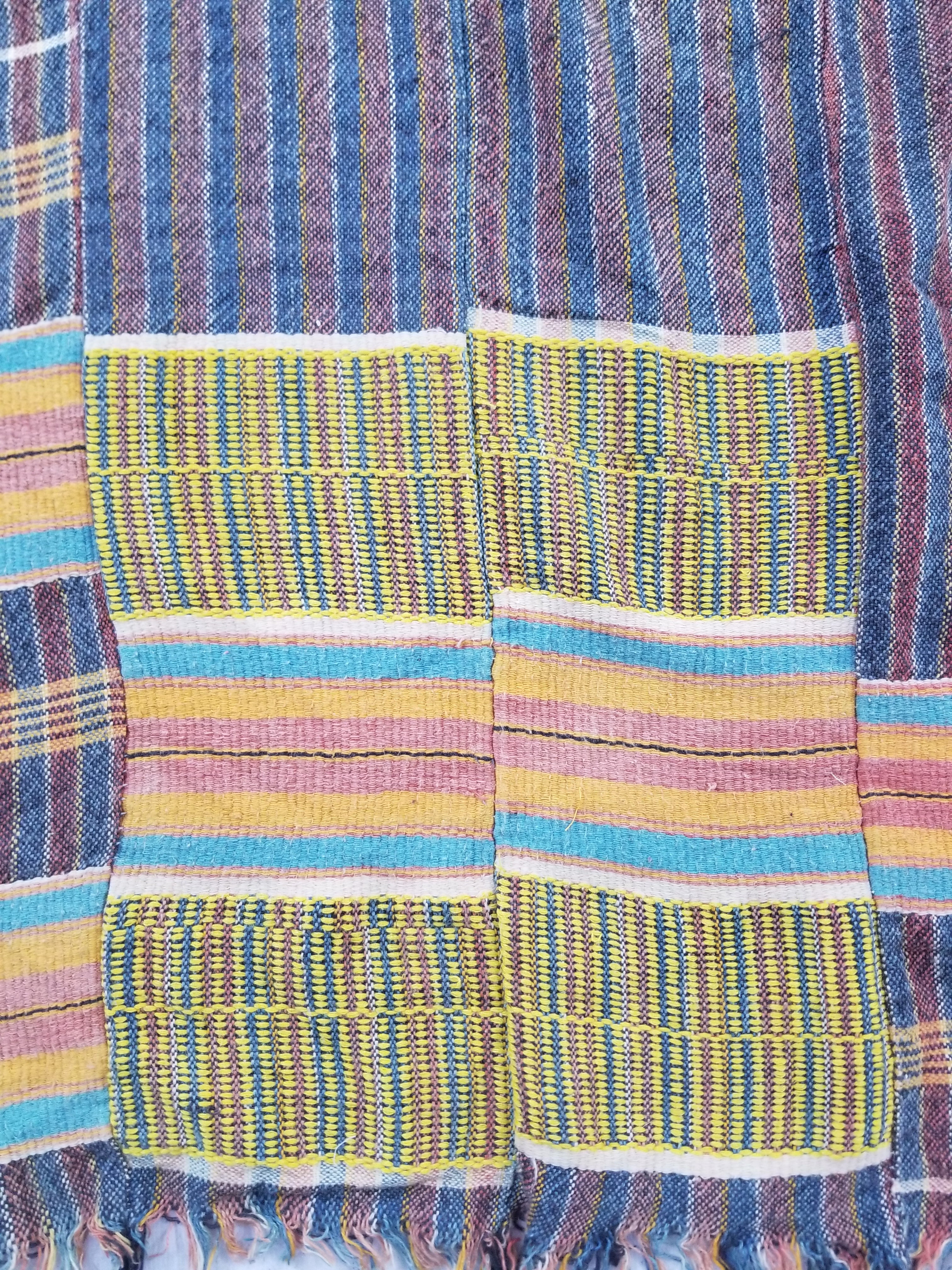 Vintage African Ewe Kente Cloth Handwoven & Patchwork Ghananian Textile 255x156cm