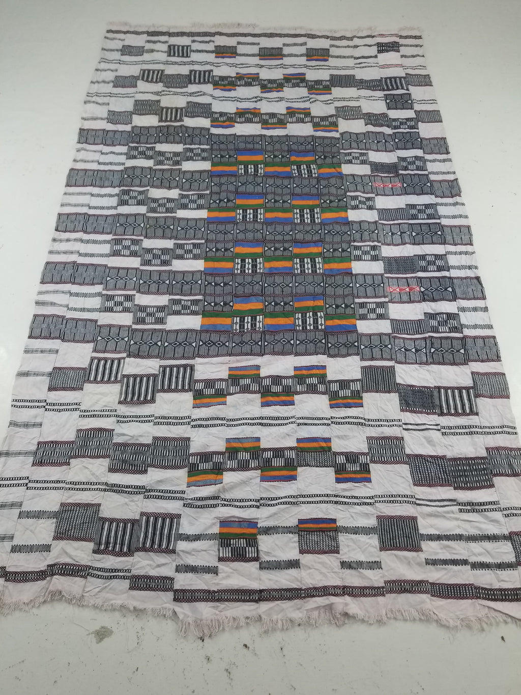 Vintage Ghana Kente Cloth Handwoven Checkerboard Ceremonial Cloth 234x144cm